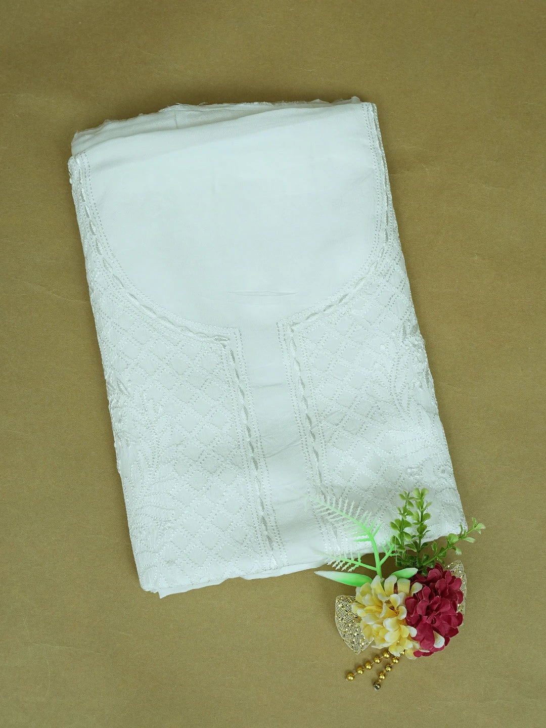 Ada Hand Embroidered White Muslin Lucknowi Chikankari Unstitched Kurta Piece 01A811320