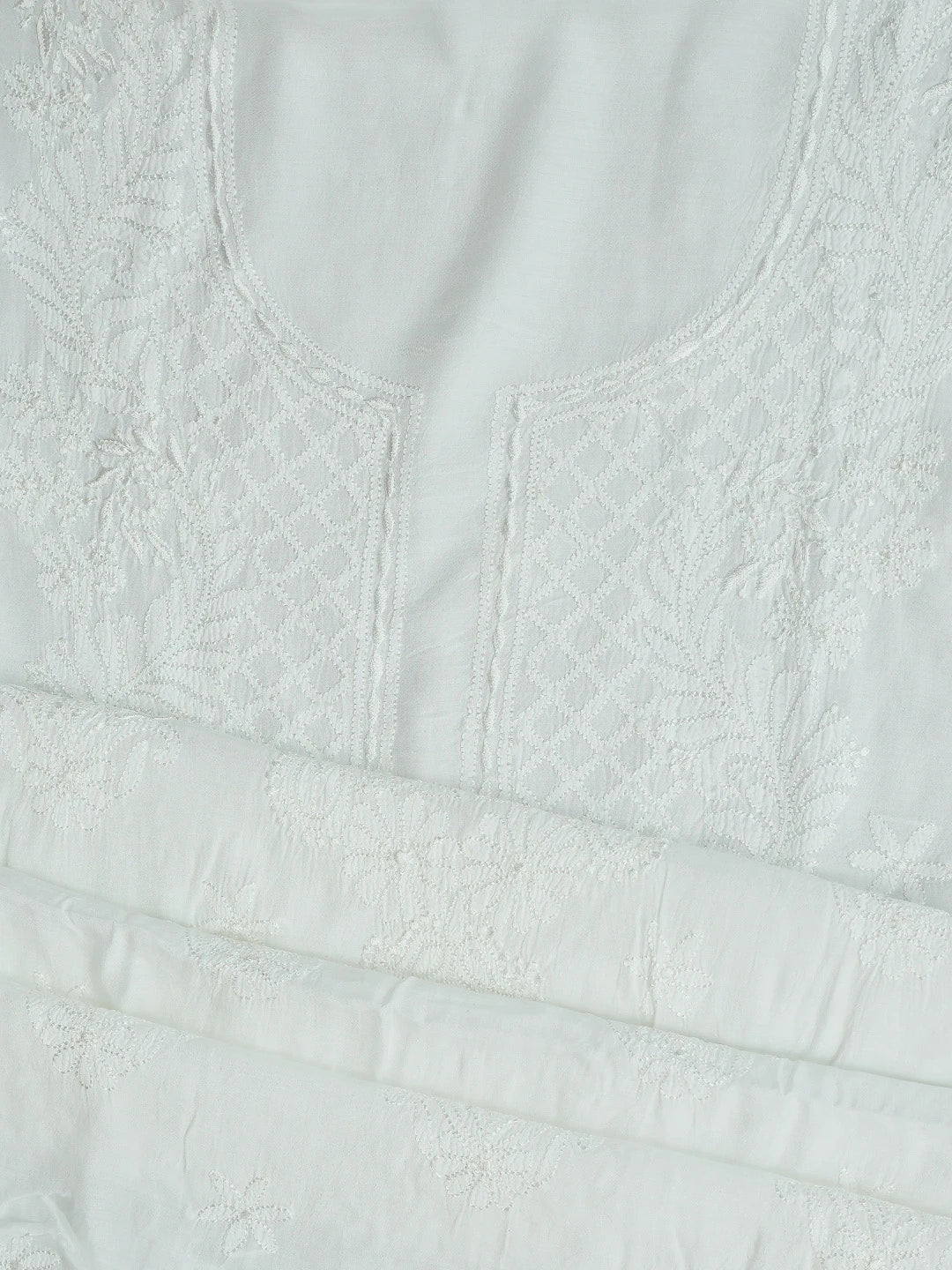 Ada Hand Embroidered White Muslin Lucknowi Chikankari Unstitched Kurta Piece 01A811320