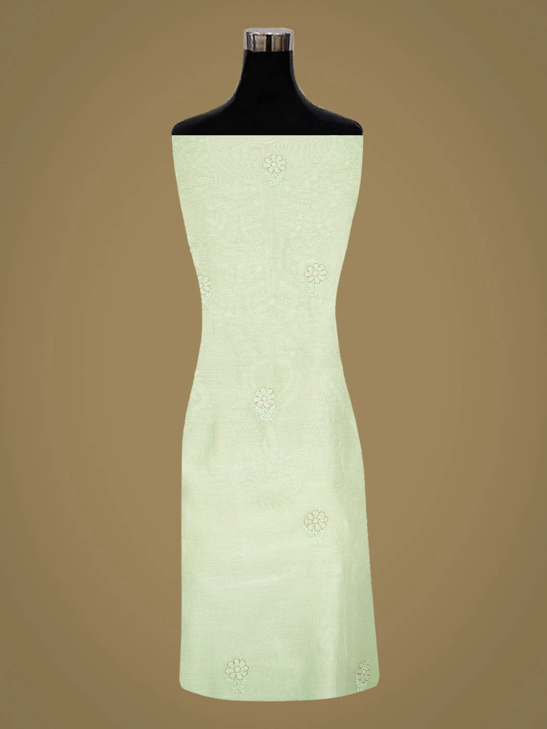 Ada Hand Embroidered Pistachio Green Chanderi Lucknowi Chikankari Unstitched Kurta Dupatta Set With Zari Taar Work 01A707653