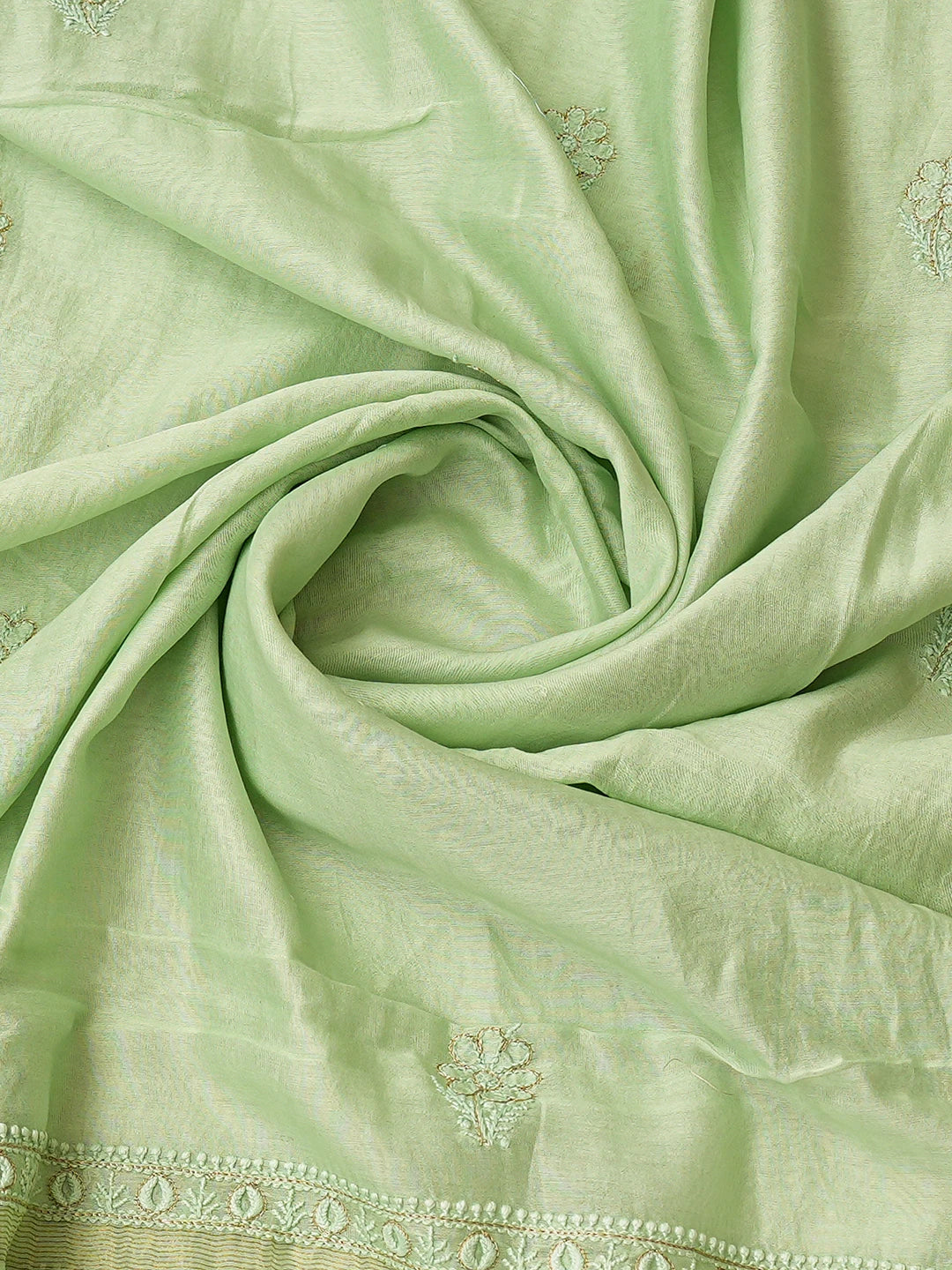 Ada Hand Embroidered Pistachio Green Chanderi Lucknowi Chikankari Unstitched Kurta Dupatta Set With Zari Taar Work 01A707653