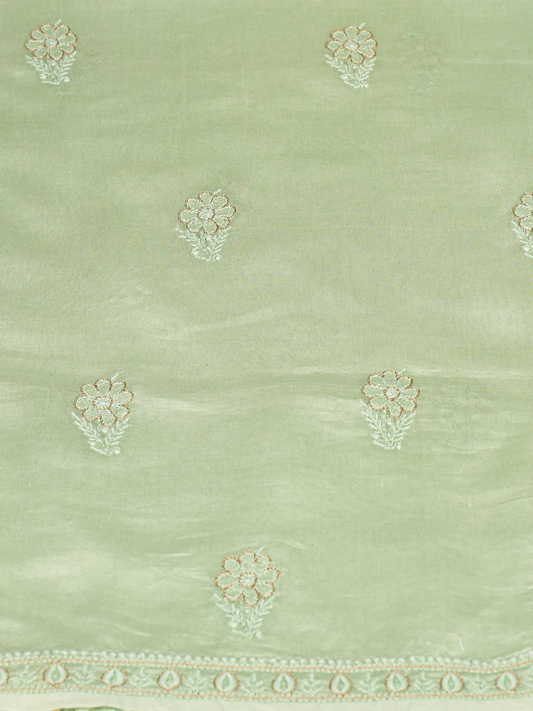 Ada Hand Embroidered Pistachio Green Chanderi Lucknowi Chikankari Unstitched Kurta Dupatta Set With Zari Taar Work 01A707653