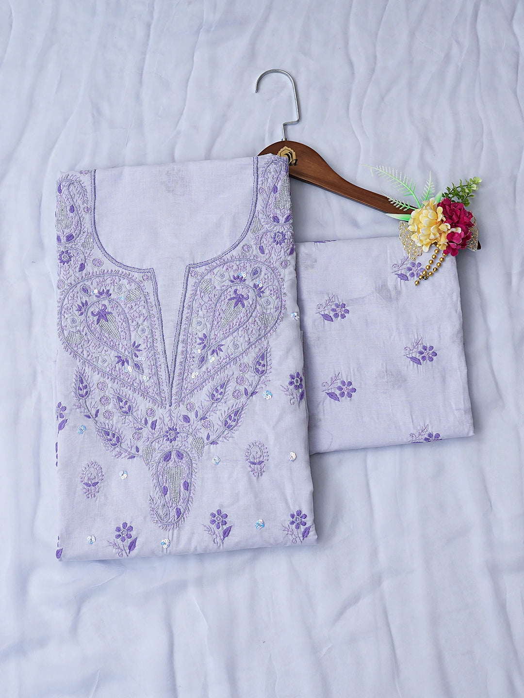 Ada Hand Embroidered Mauve Cotton Lucknowi Chikankari Unstitched Suit Piece With Sequinned Work 01A792641