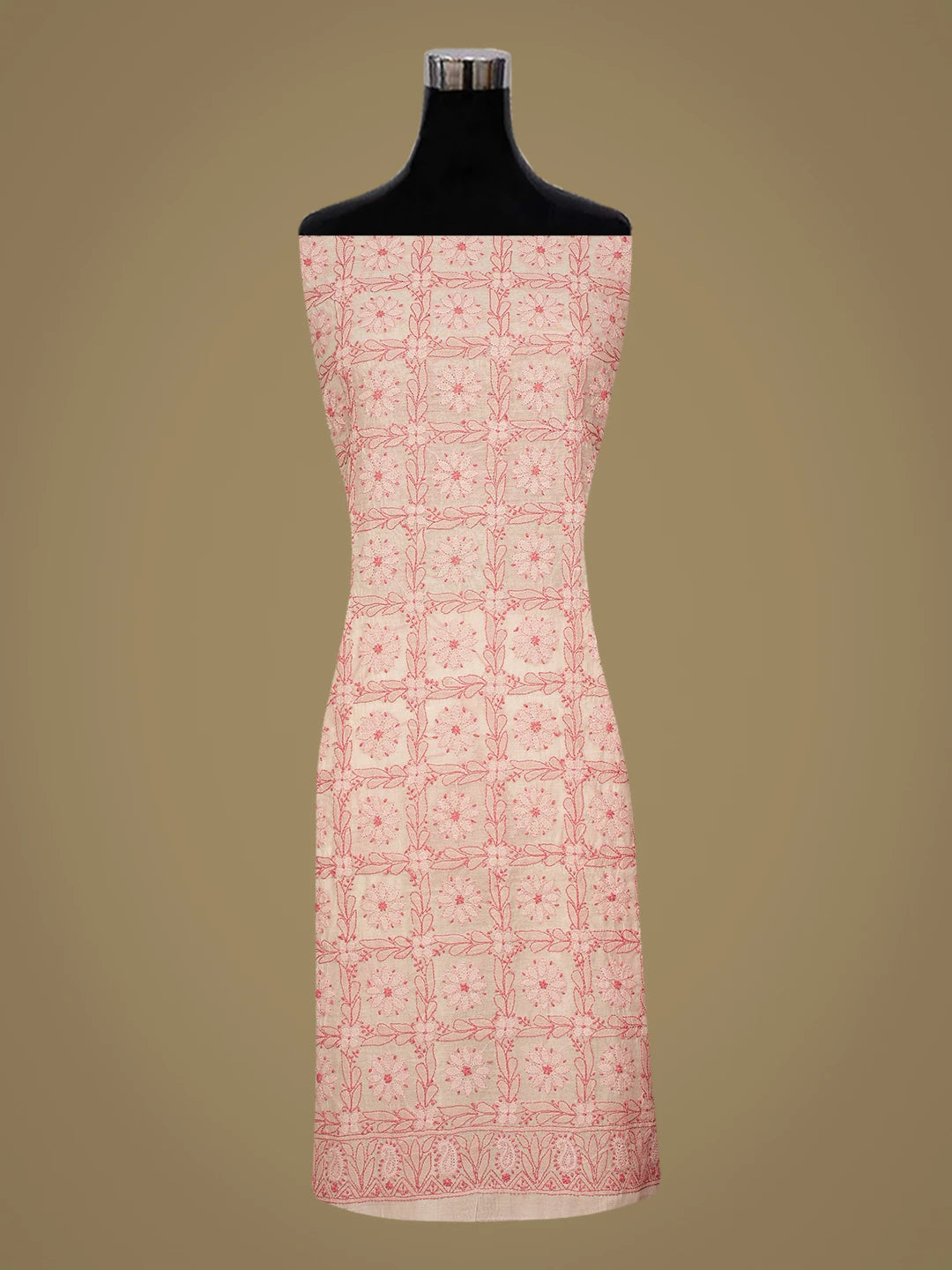 Ada Hand Embroidered Pink Chanderi Lucknowi Chikankari Unstitched Kurta Dupatta Set 01A576510