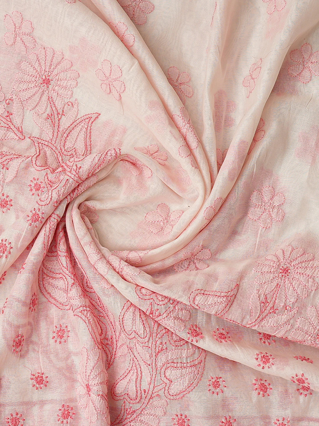 Ada Hand Embroidered Pink Chanderi Lucknowi Chikankari Unstitched Kurta Dupatta Set 01A576510