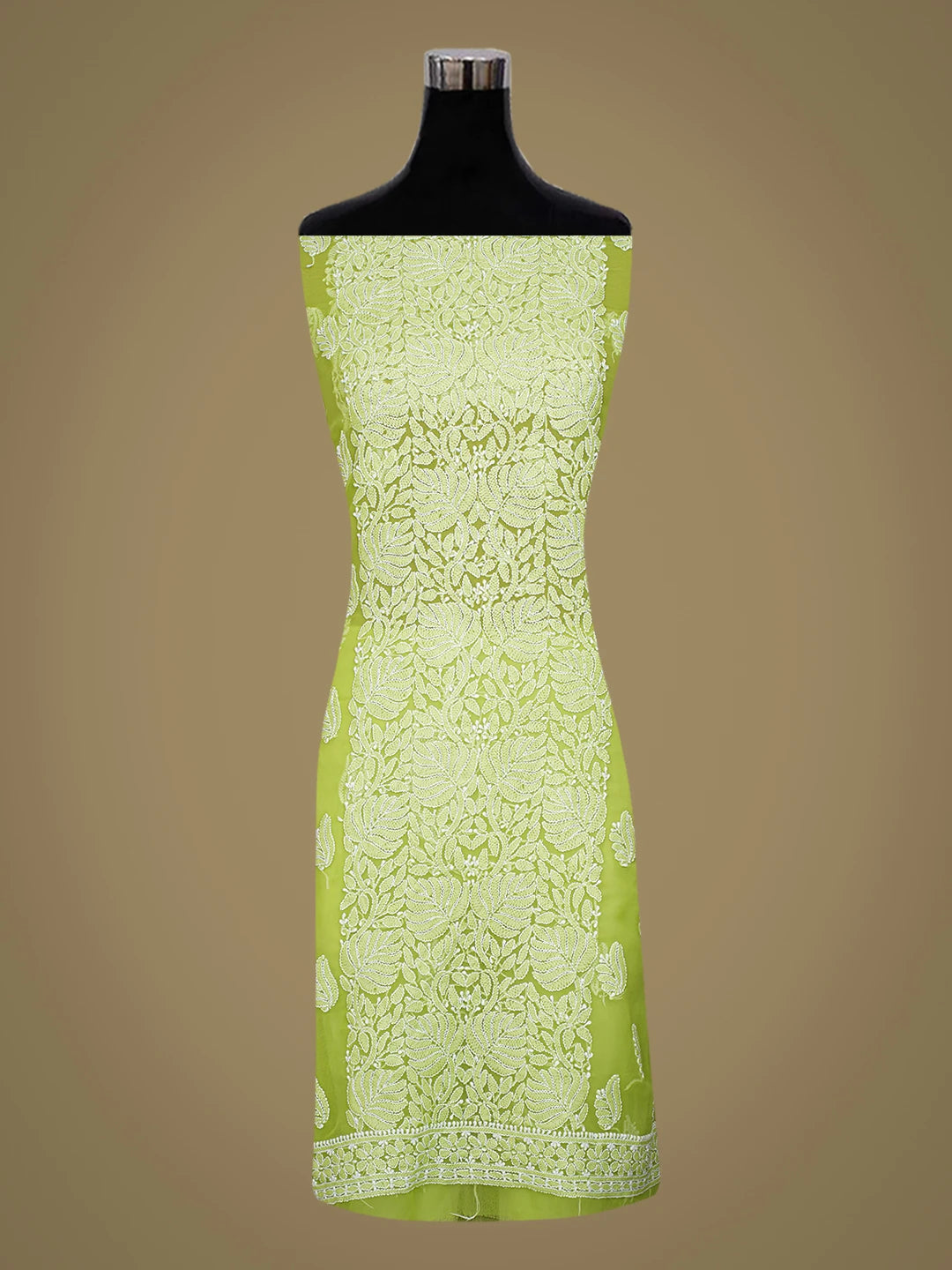 Ada Hand Embroidered Lime Green Faux Georgette Lucknowi Chikankari Unstitched Suit Piece 01A793436