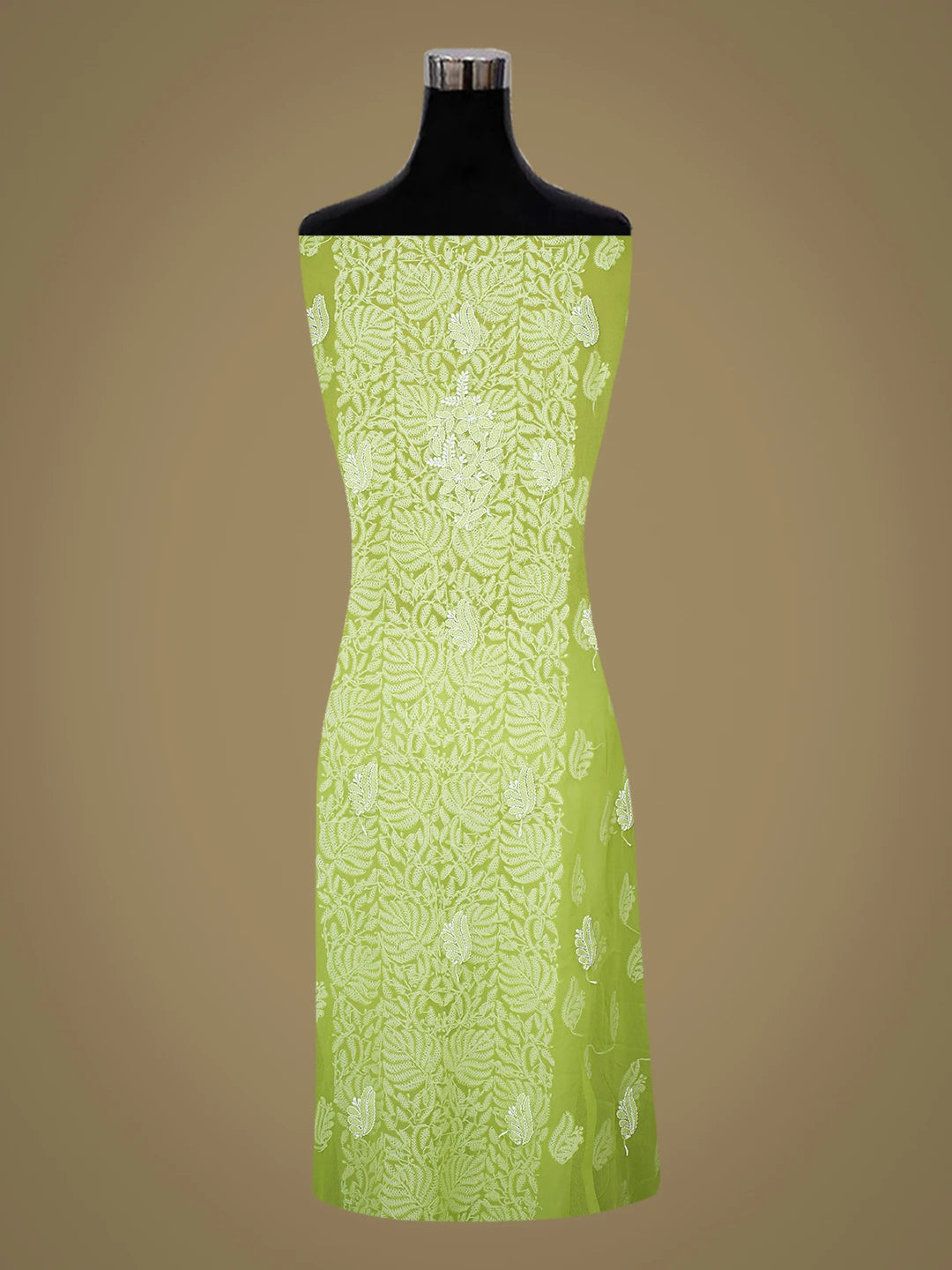 Ada Hand Embroidered Lime Green Faux Georgette Lucknowi Chikankari Unstitched Suit Piece 01A793436
