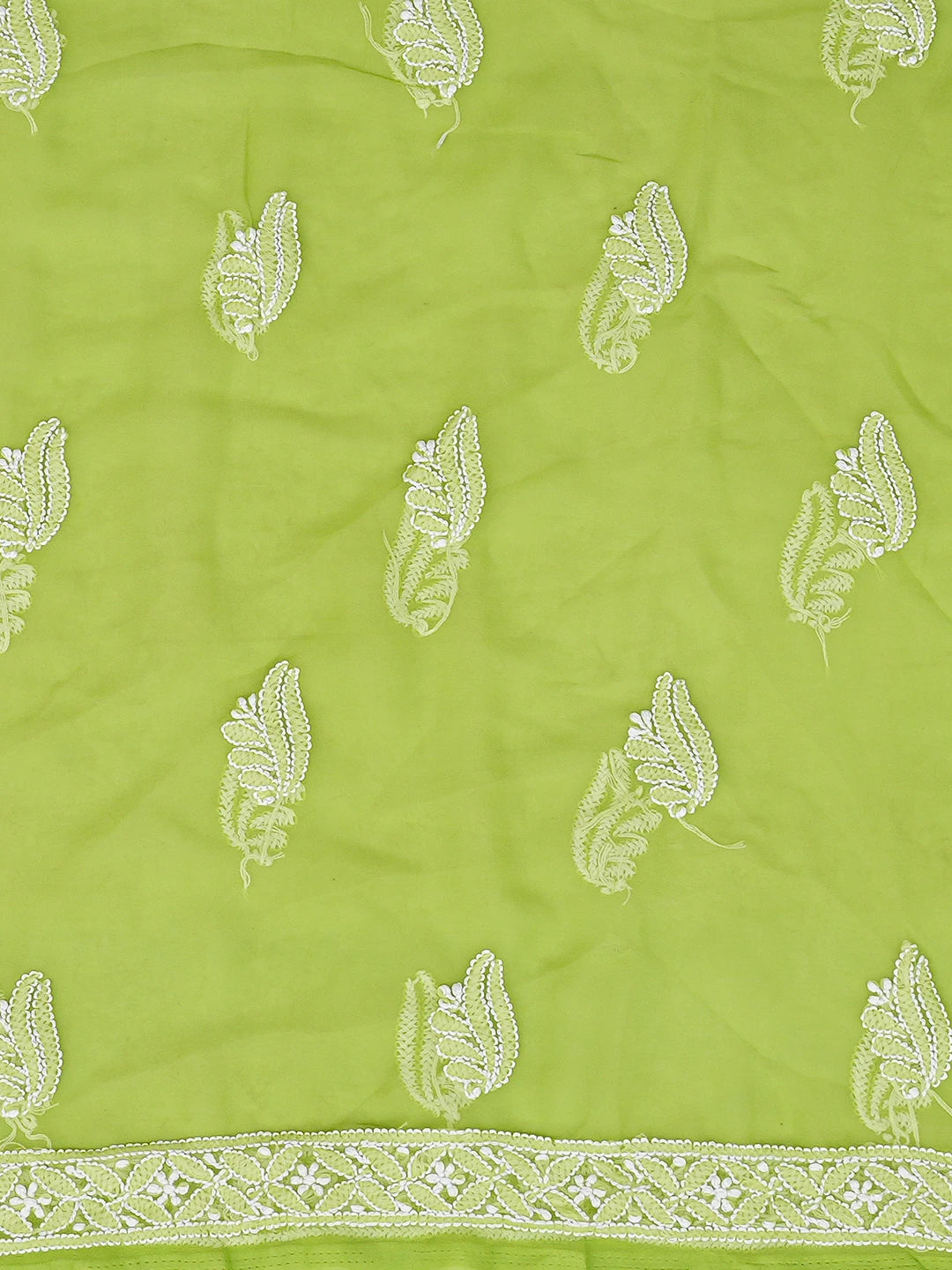 Ada Hand Embroidered Lime Green Faux Georgette Lucknowi Chikankari Unstitched Suit Piece 01A793436