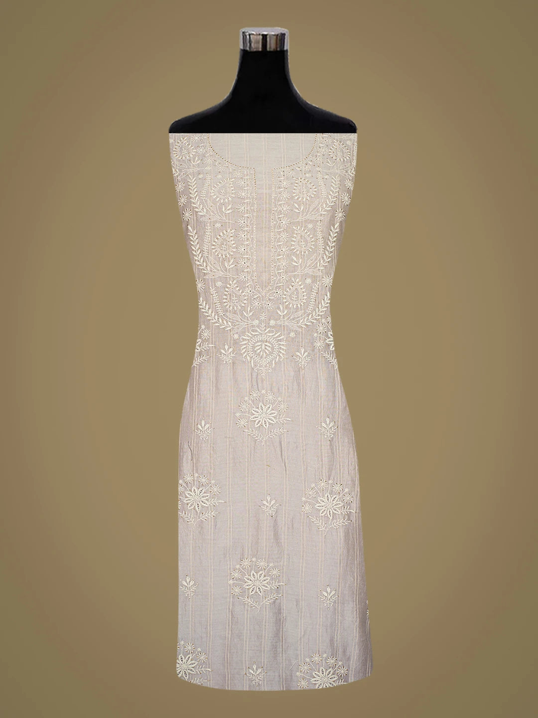 Ada Hand Embroidered Mauve Chanderi Lucknowi Chikankari Unstitched Kurta Dupatta Set With Mukaish Work 01A754041