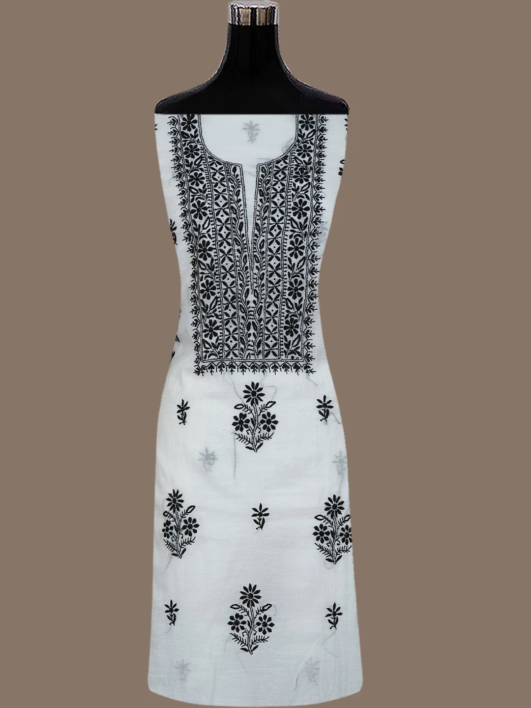 Ada Hand Embroidered White Chanderi Lucknowi Chikankari Unstitched Kurta Dupatta Set 01A762576