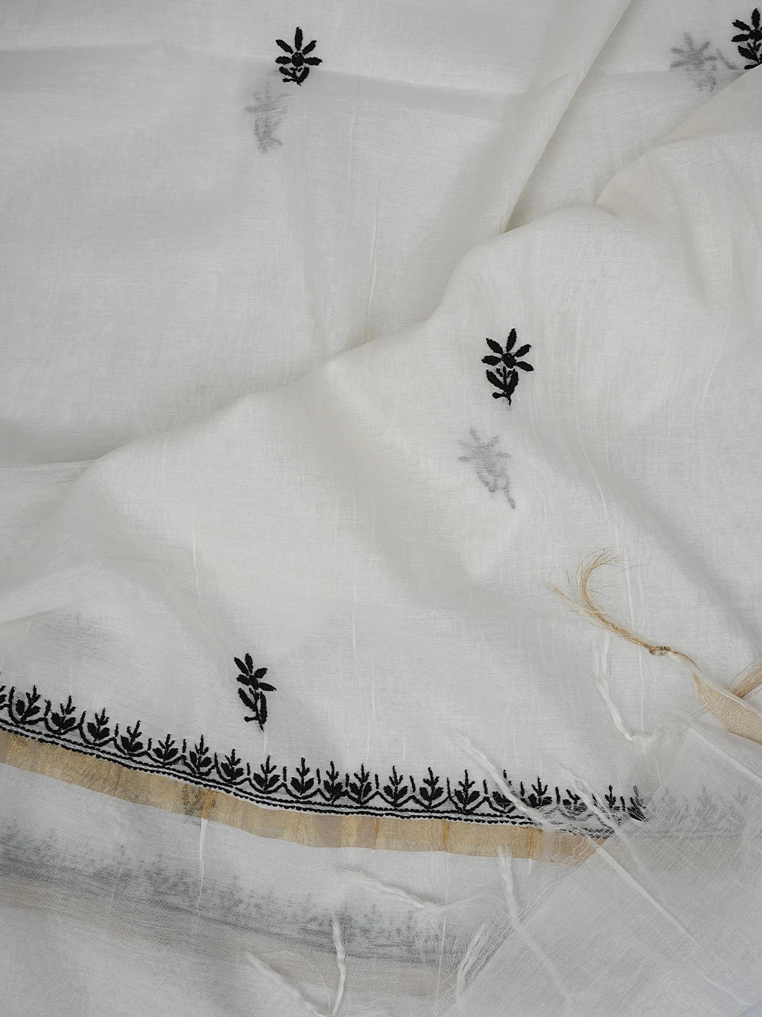 Ada Hand Embroidered White Chanderi Lucknowi Chikankari Unstitched Kurta Dupatta Set 01A762576