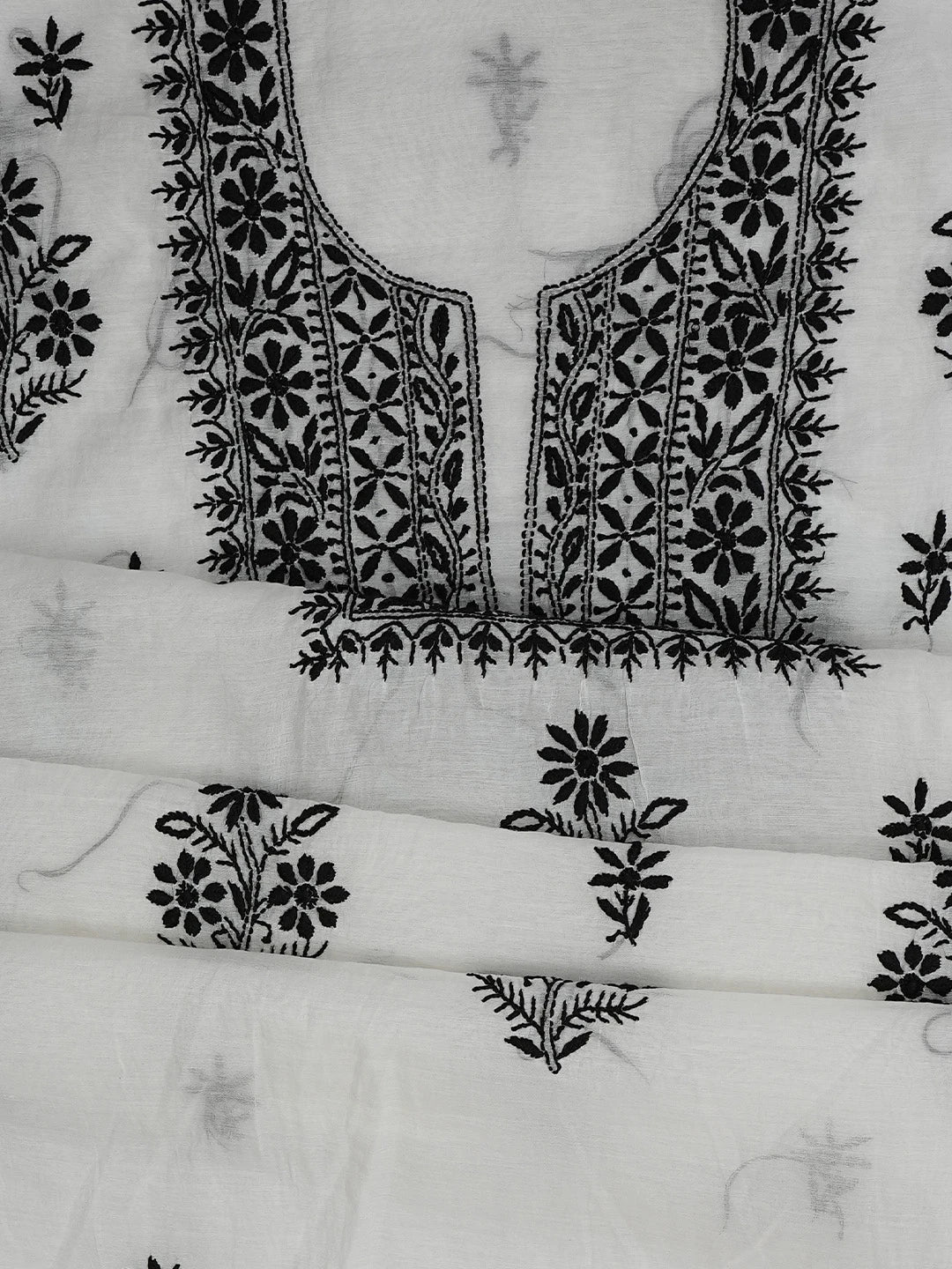 Ada Hand Embroidered White Chanderi Lucknowi Chikankari Unstitched Kurta Dupatta Set 01A762576