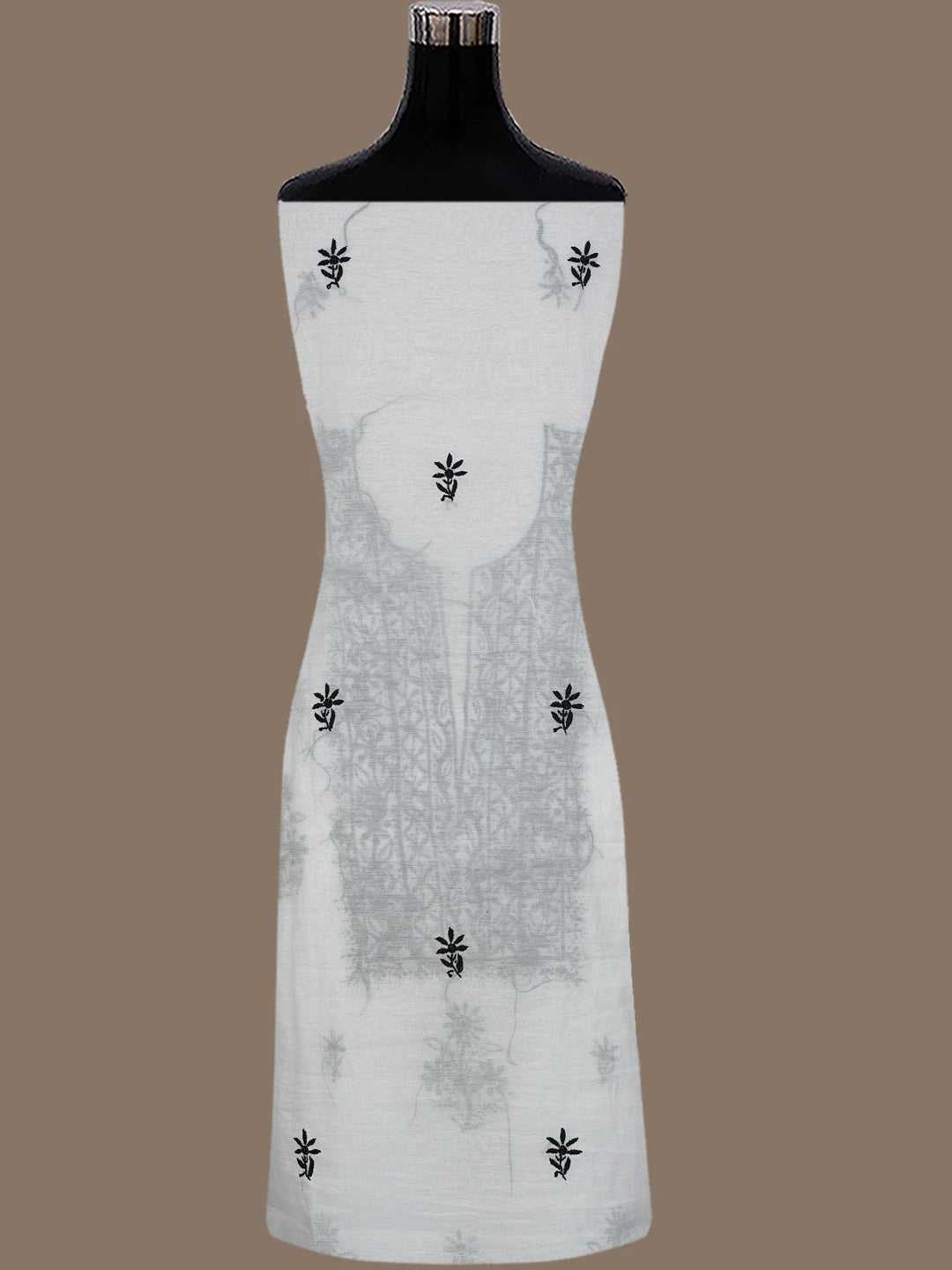 Ada Hand Embroidered White Chanderi Lucknowi Chikankari Unstitched Kurta Dupatta Set 01A762576