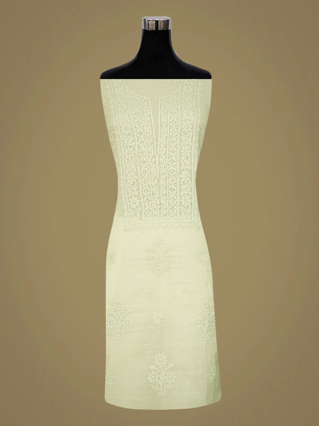 Ada Hand Embroidered Pistachio Green Chanderi Lucknowi Chikankari Unstitched Kurta Dupatta Set 01A795606