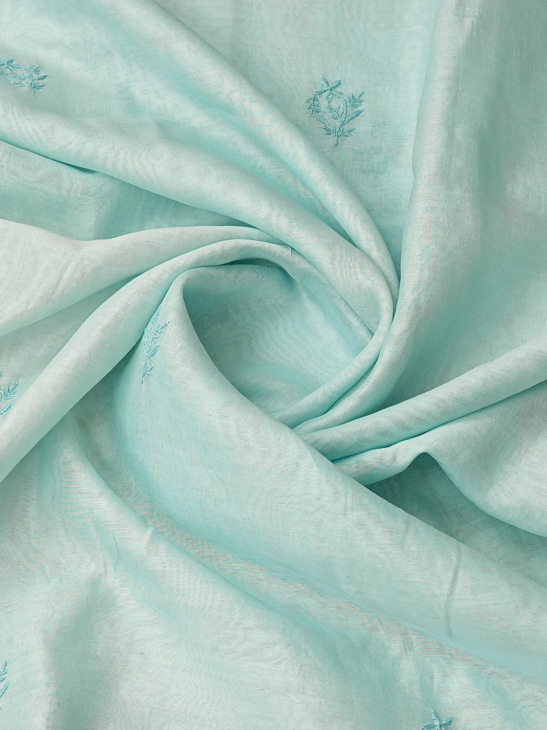 Ada Hand Embroidered Sky Blue Chanderi Lucknowi Chikankari Unstitched Kurta Dupatta Set 01A797386
