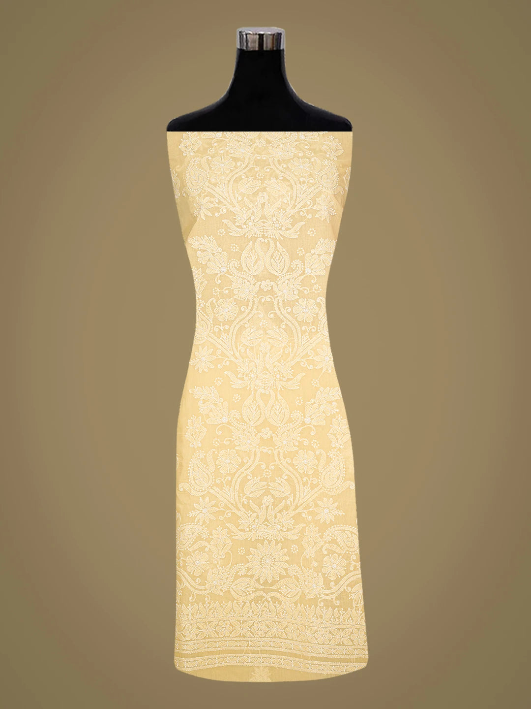 Ada Hand Embroidered Biscuit Yellow Cotton Lucknowi Chikankari Unstitched Kurta Piece 01A810511