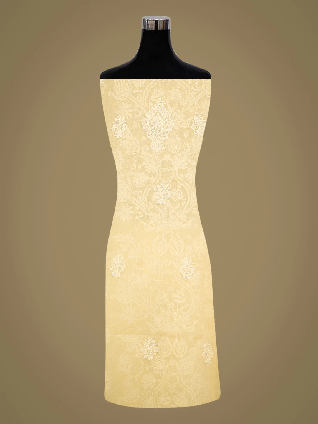 Ada Hand Embroidered Biscuit Yellow Cotton Lucknowi Chikankari Unstitched Kurta Piece 01A810511