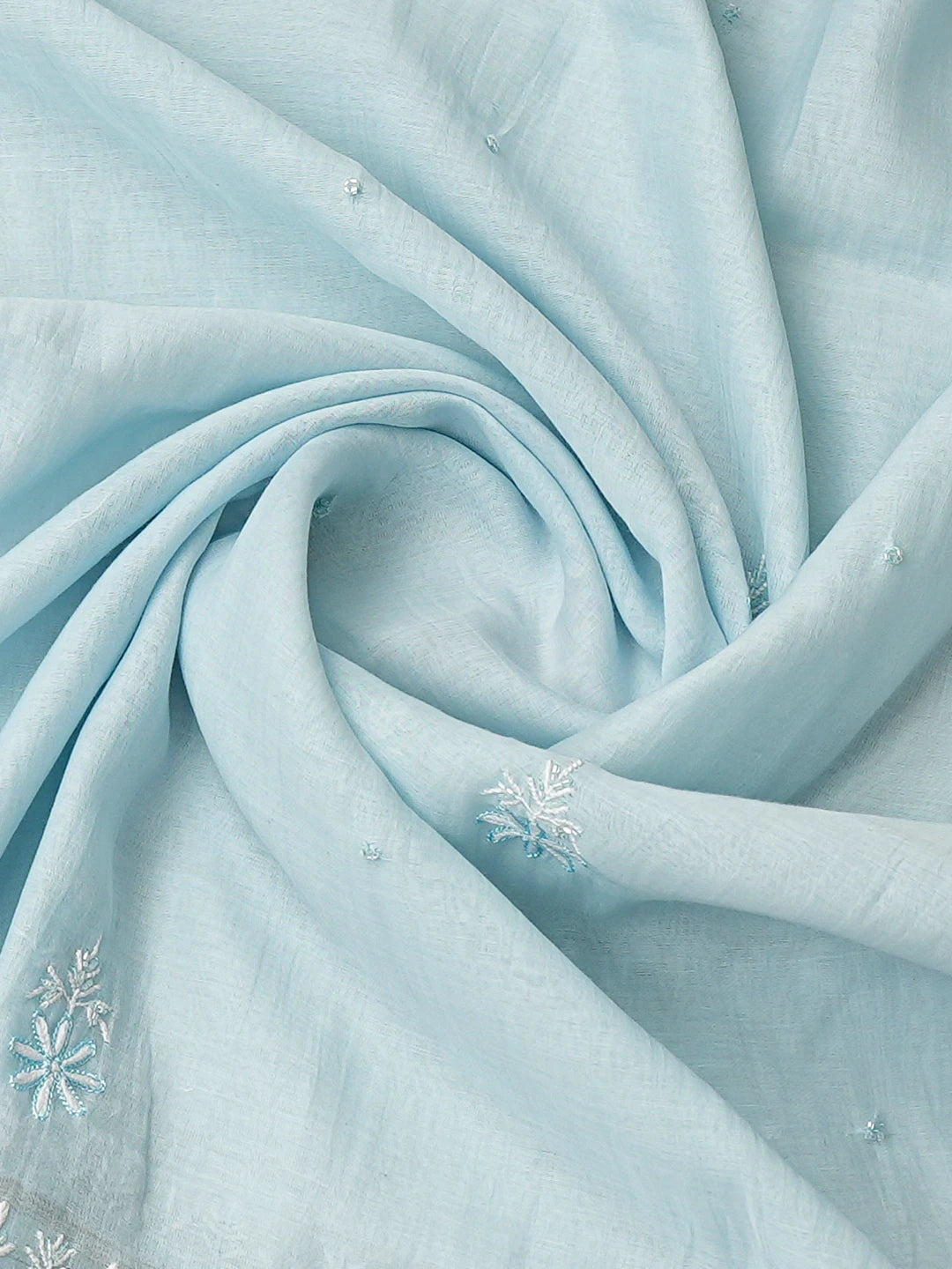 Ada Hand Embroidered Ice Blue Chanderi Lucknowi Chikankari Unstitched Kurta Dupatta Set With Cutdana Work 01A741581