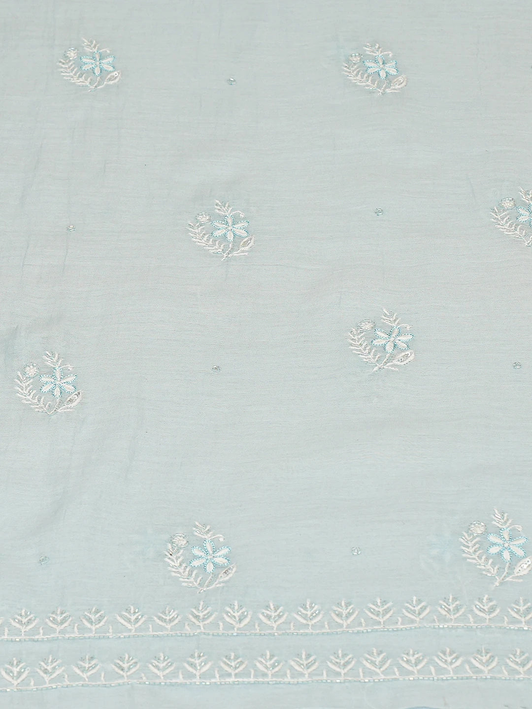 Ada Hand Embroidered Ice Blue Chanderi Lucknowi Chikankari Unstitched Kurta Dupatta Set With Cutdana Work 01A741581