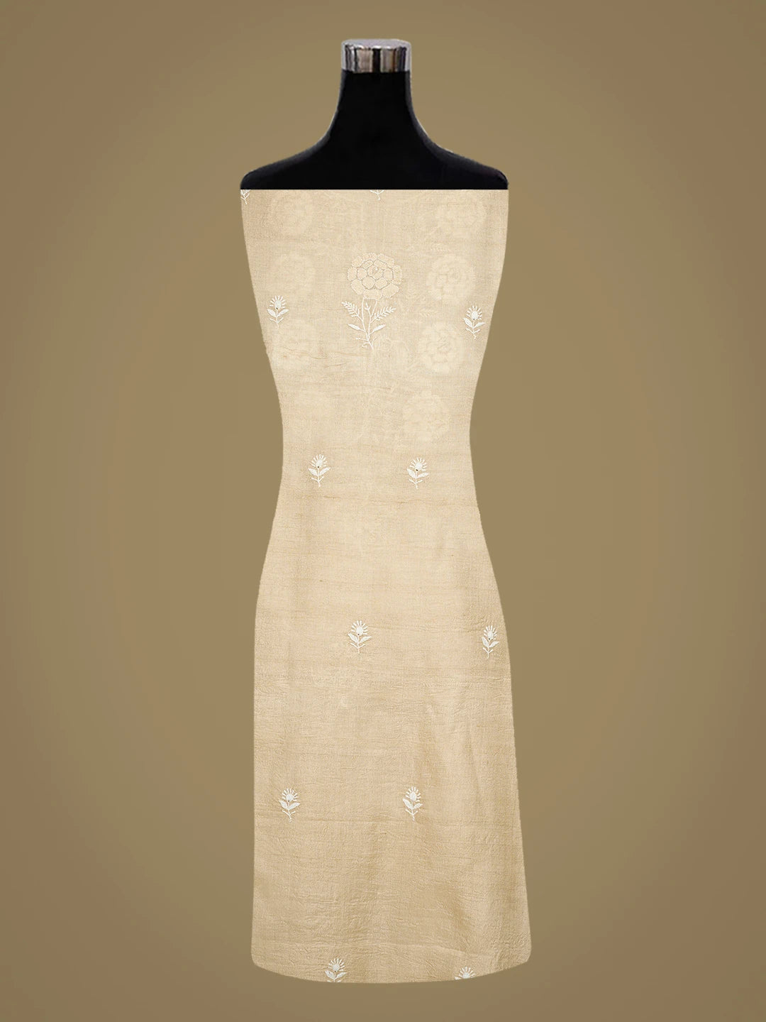 Ada Hand Embroidered Fawn Moonga Silk Lucknowi Chikankari Unstitched Kurta Piece 01A528331