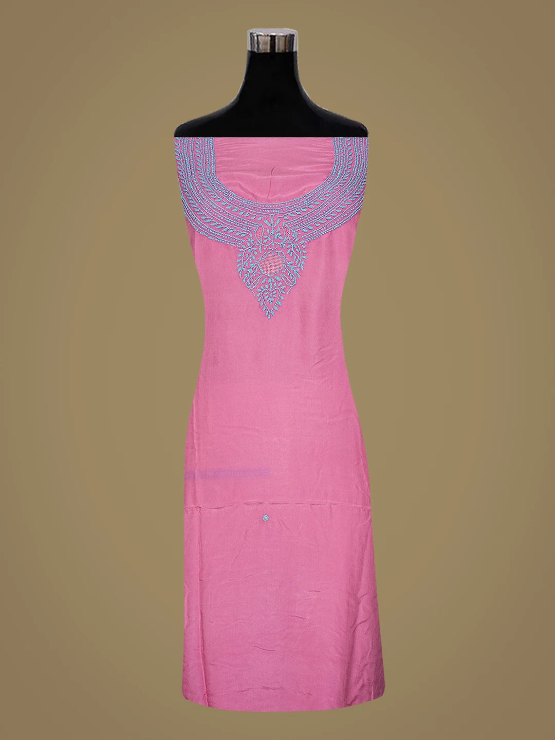 Ada Hand Embroidered Pink Silk Lucknowi Chikankari Unstitched Kurta Piece A137793