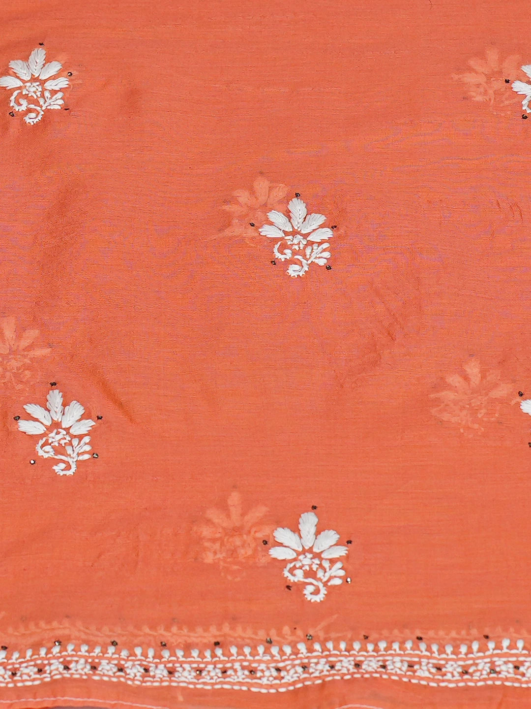 Ada Hand Embroidered Orange Chanderi Lucknowi Chikankari Unstitched Kurta Piece With Mukaish Work 01A535135