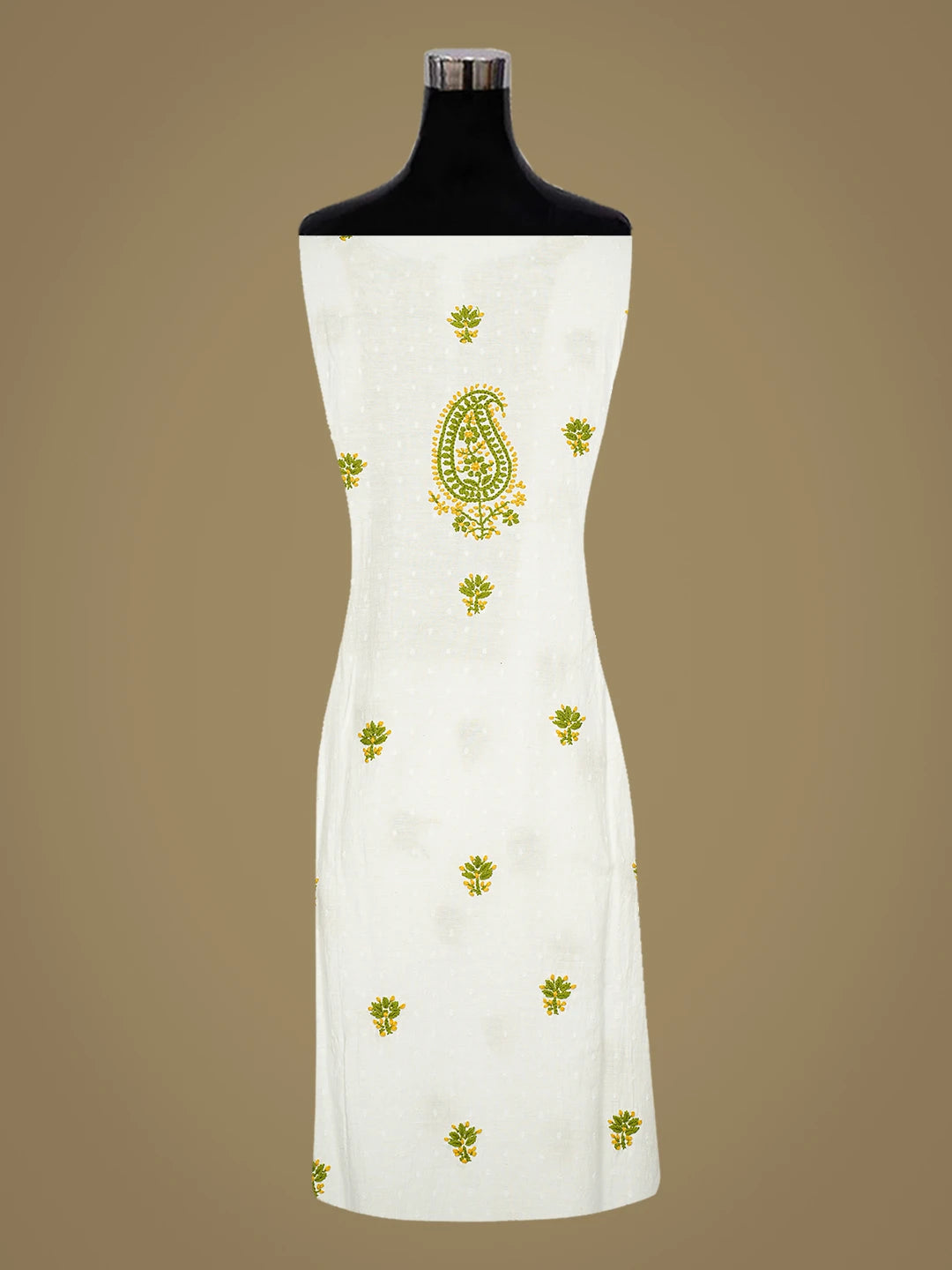 Ada Hand Embroidered White Cotton Lucknowi Chikankari Semi-Stitched Kurta Piece 01A185059