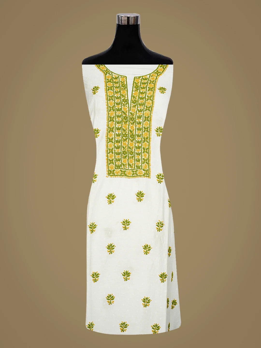 Ada Hand Embroidered White Cotton Lucknowi Chikankari Semi-Stitched Kurta Piece 01A185059