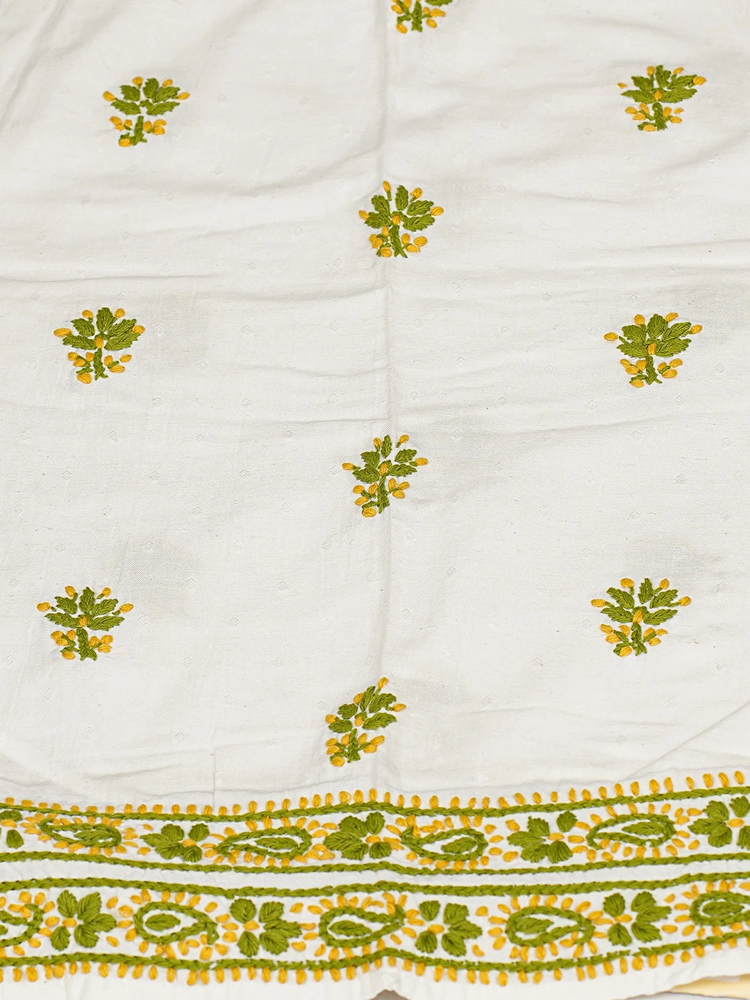 Ada Hand Embroidered White Cotton Lucknowi Chikankari Semi-Stitched Kurta Piece 01A185059