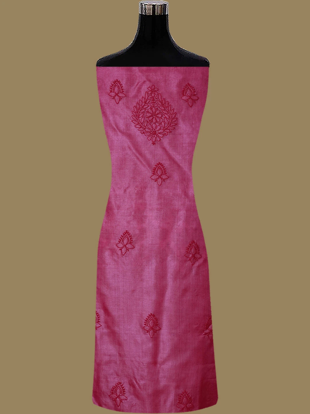 Ada Hand Embroidered Magenta Tussar Silk Lucknowi Chikankari Unstitched Suit Piece 01A798669
