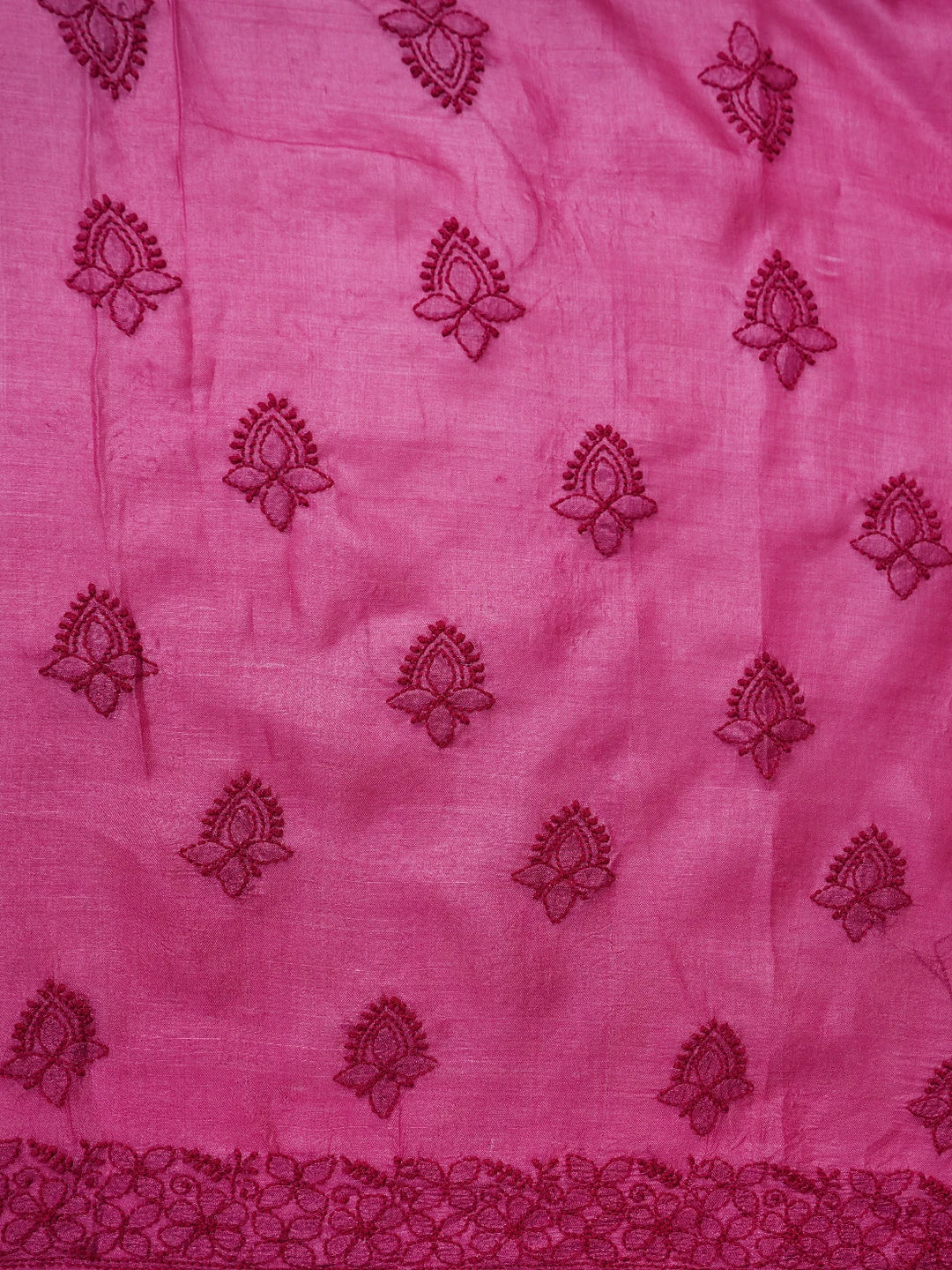 Ada Hand Embroidered Magenta Tussar Silk Lucknowi Chikankari Unstitched Suit Piece 01A798669