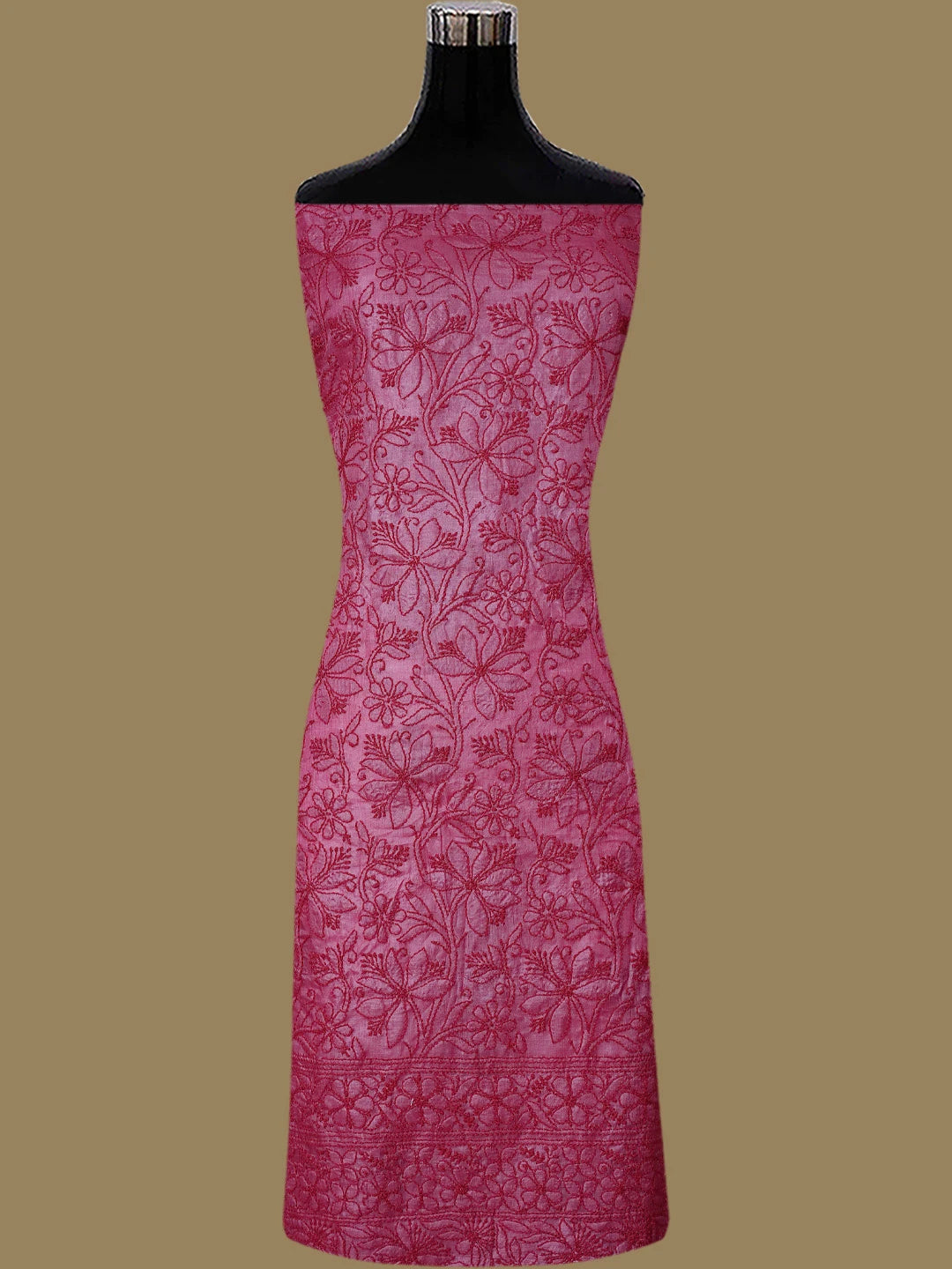 Ada Hand Embroidered Magenta Tussar Silk Lucknowi Chikankari Unstitched Suit Piece 01A798669