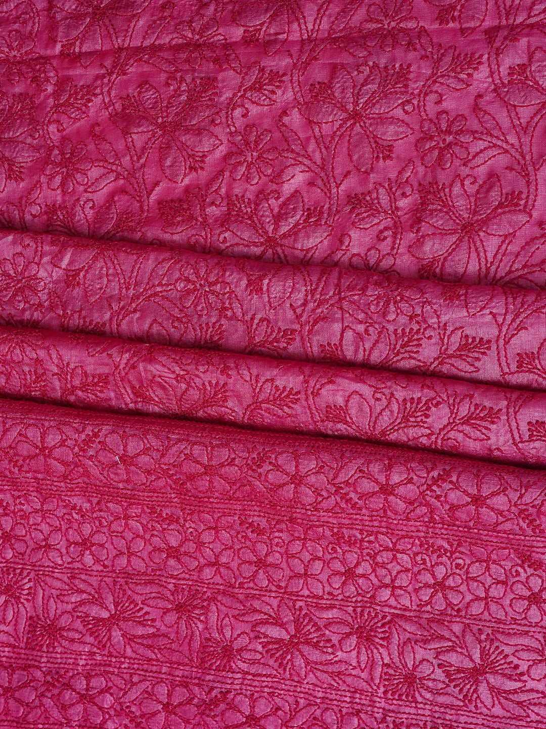 Ada Hand Embroidered Magenta Tussar Silk Lucknowi Chikankari Unstitched Suit Piece 01A798669