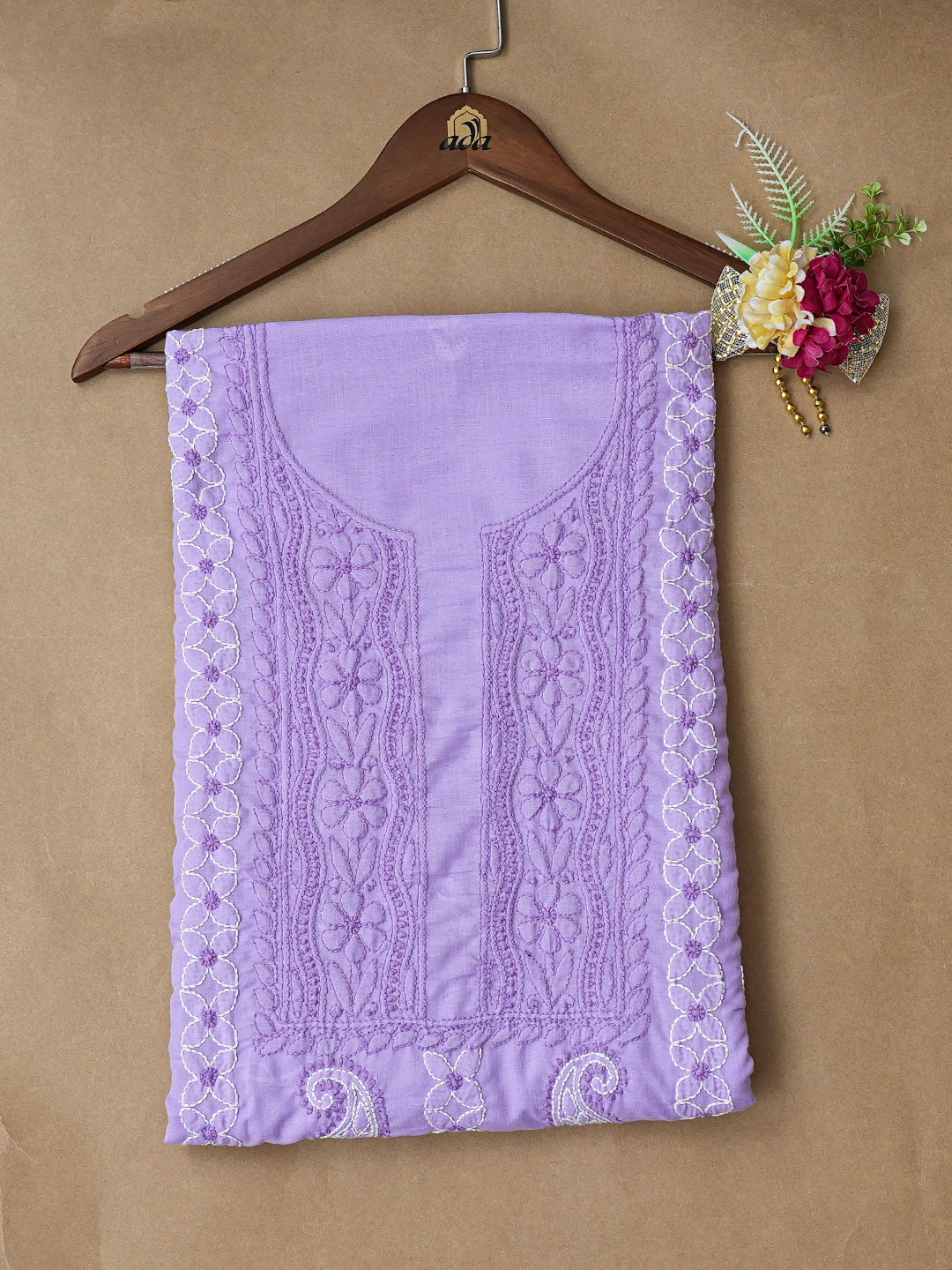 Ada Hand Embroidered Mauve Cotton Lucknowi Chikankari Unstitched Kurta Piece 01A735442