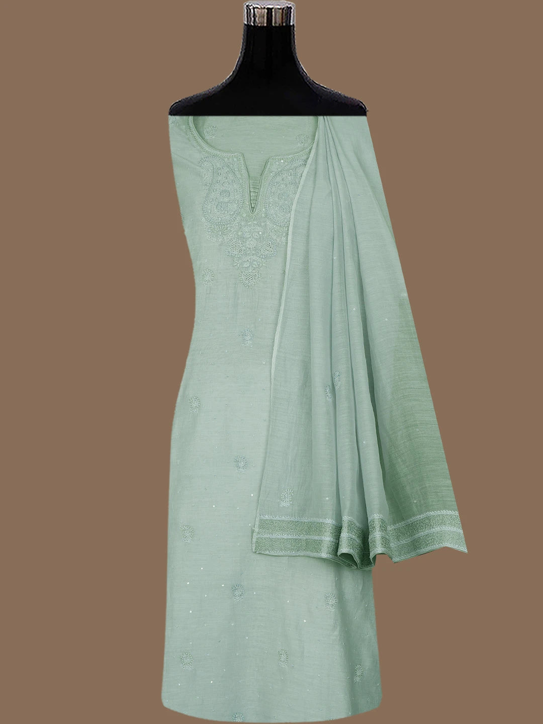 Ada Hand Embroidered Coin Grey Chanderi Lucknowi Chikankari Semi-stitched Kurta Dupatta Set With Cutdana Work 01A720019