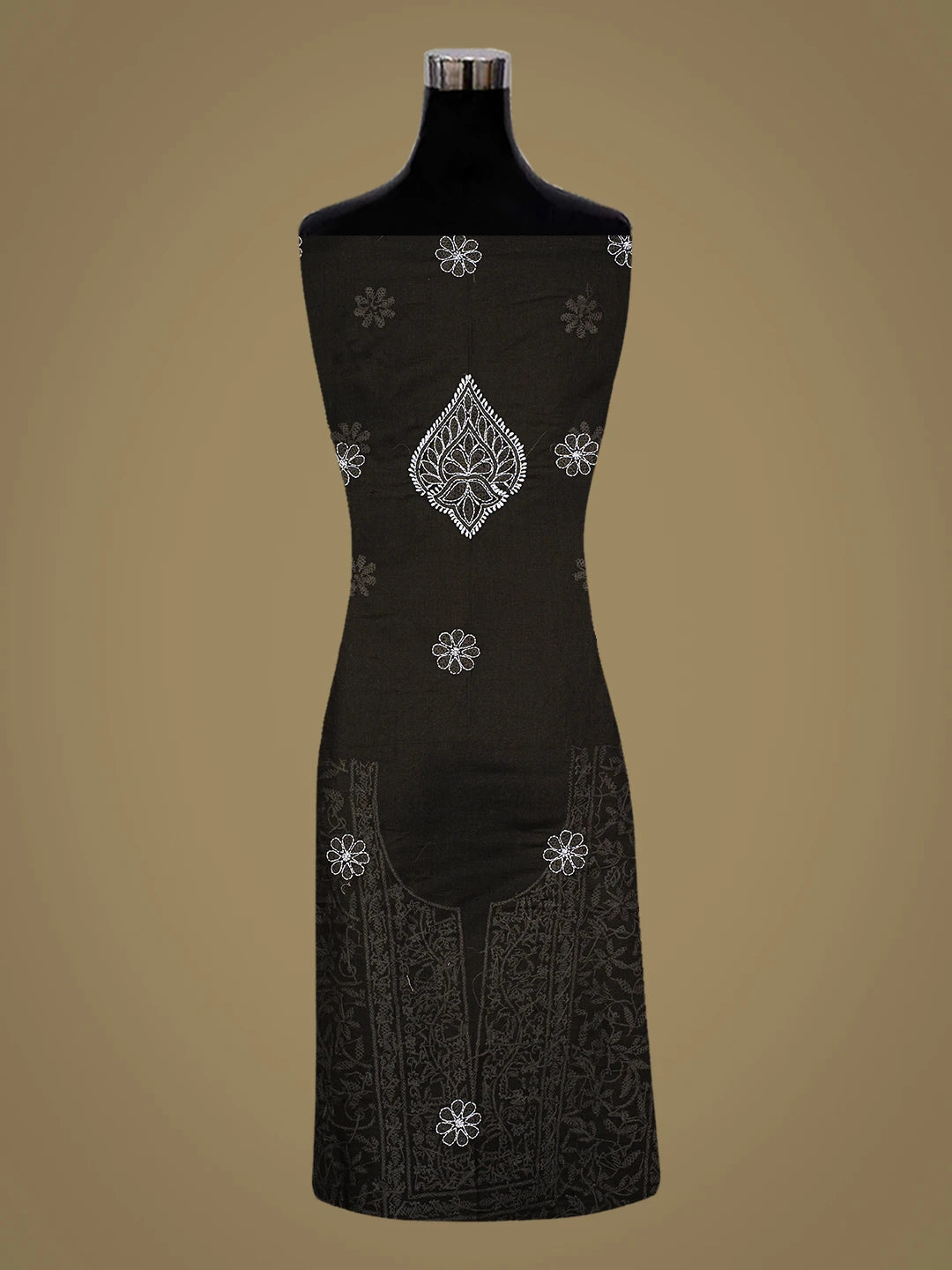 Ada Hand Embroidered Black Cotton Lucknowi Chikankari Unstitched Kurta Piece 01A773050