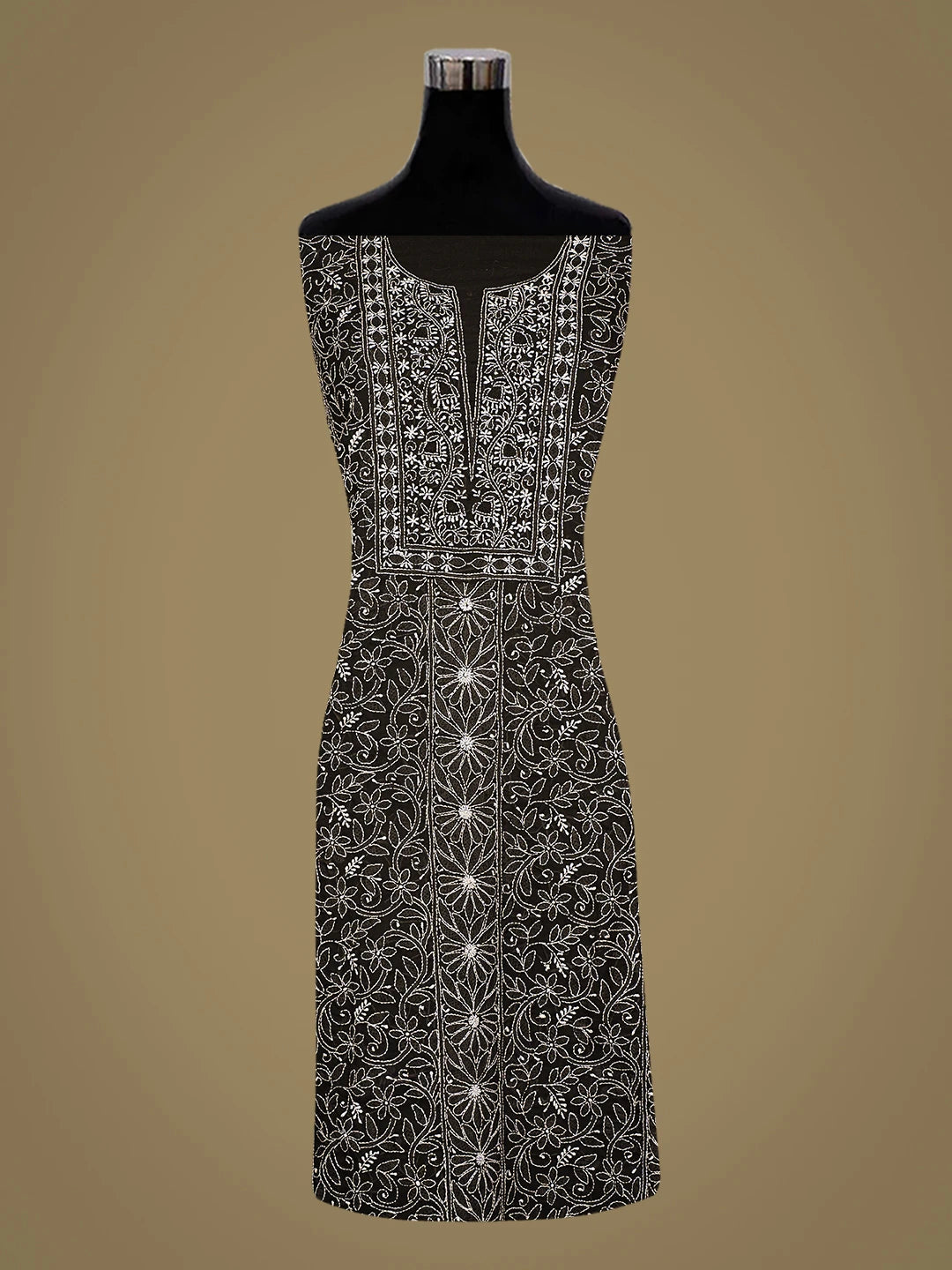 Ada Hand Embroidered Black Cotton Lucknowi Chikankari Unstitched Kurta Piece 01A773050