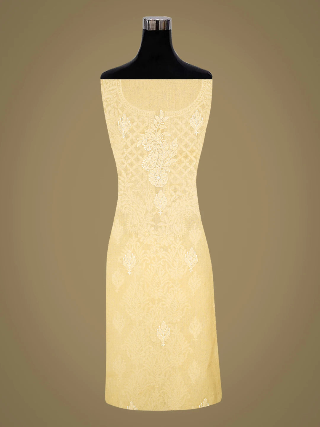 Ada Hand Embroidered Biscuit Yellow Cotton Lucknowi Chikankari Unstitched Kurta Piece 01A810516