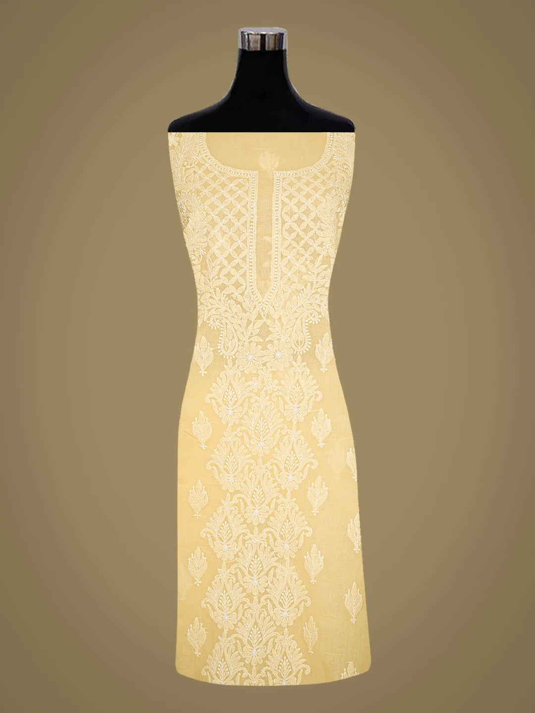 Ada Hand Embroidered Biscuit Yellow Cotton Lucknowi Chikankari Unstitched Kurta Piece 01A810516