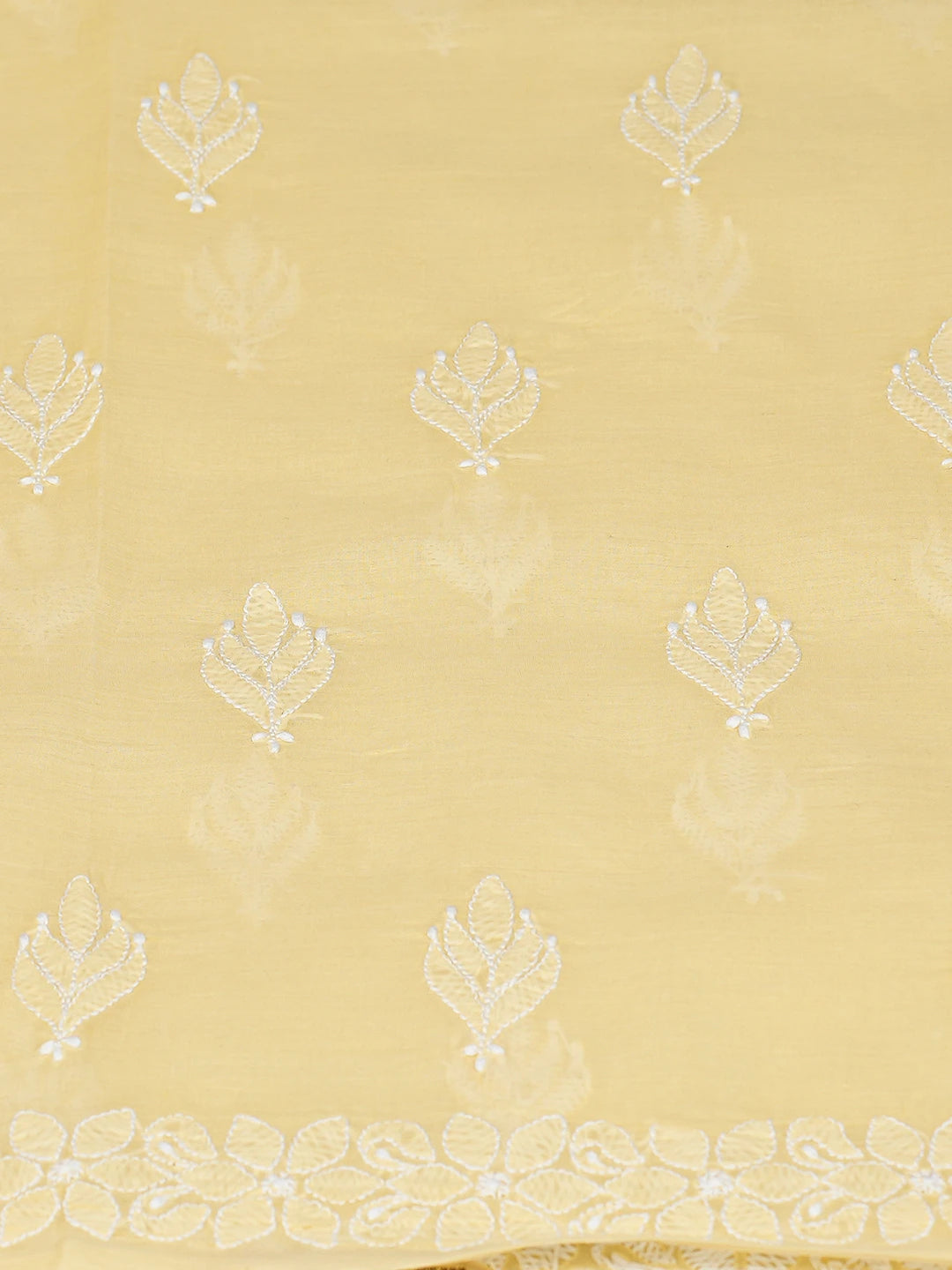 Ada Hand Embroidered Biscuit Yellow Cotton Lucknowi Chikankari Unstitched Kurta Piece 01A810516