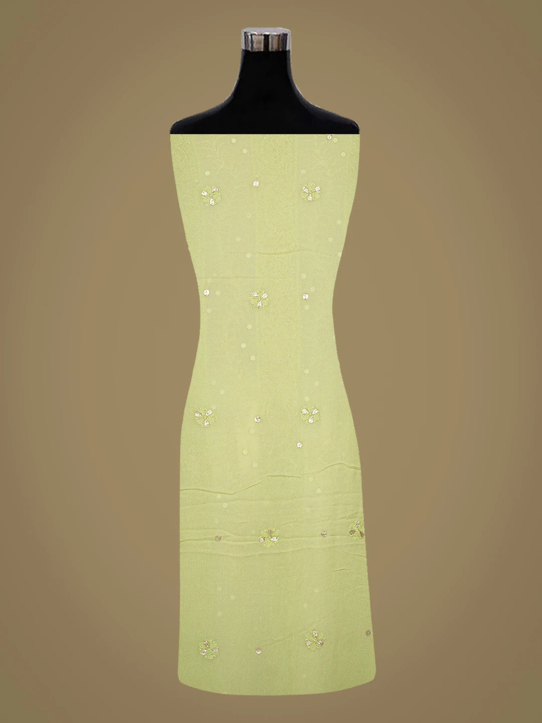Ada Hand Embroidered Green Viscose Georgette Lucknowi Chikankari Unstitched Kurta Dupatta Set With Pearl Work 01A777561