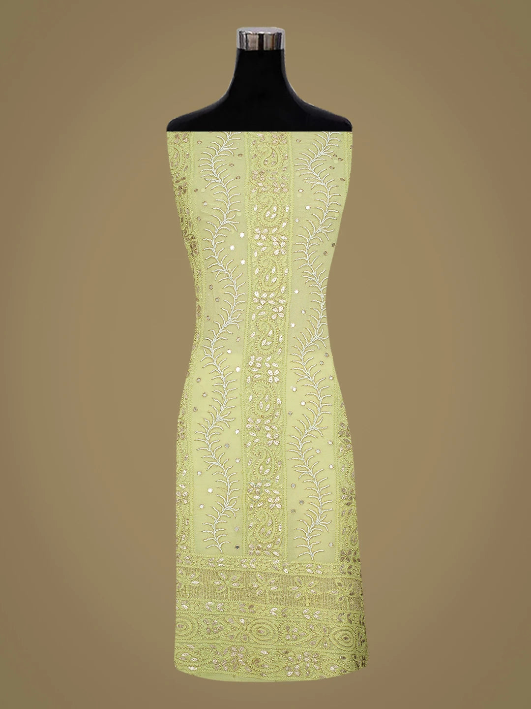 Ada Hand Embroidered Green Viscose Georgette Lucknowi Chikankari Unstitched Kurta Dupatta Set With Pearl Work 01A777561