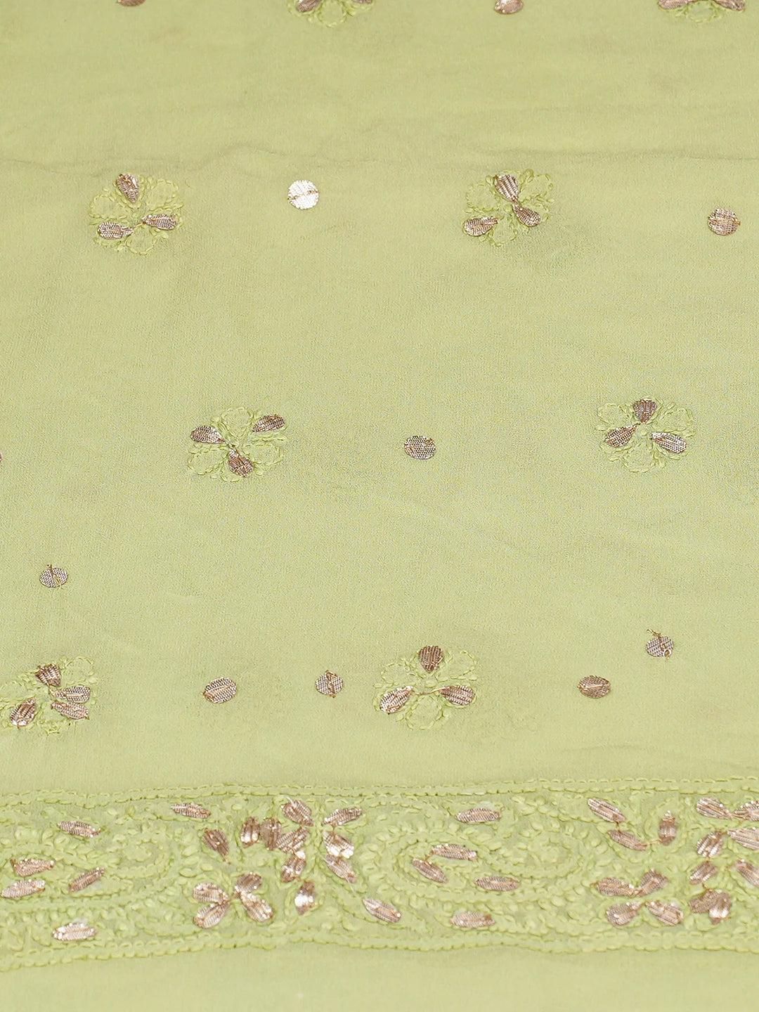 Ada Hand Embroidered Green Viscose Georgette Lucknowi Chikankari Unstitched Kurta Dupatta Set With Pearl Work 01A777561