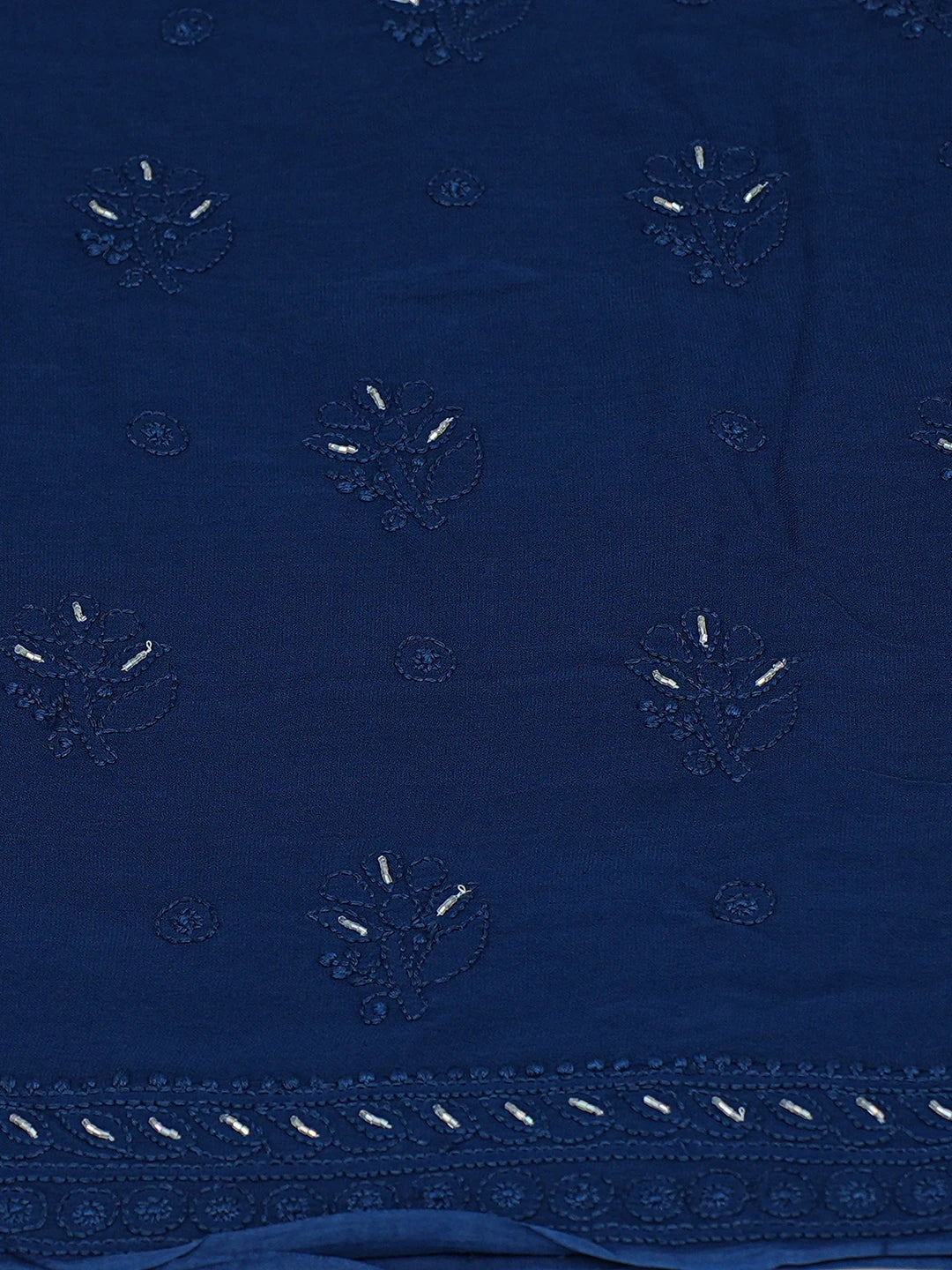 Ada Hand Embroidered Midnight Blue Viscose Georgette Lucknowi Chikankari Unstitched Kurta Dupatta Set With Cutdana Work 01A666204