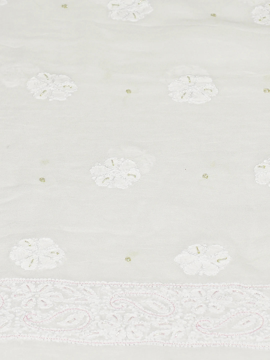 Ada Hand Embroidered White Viscose Georgette Lucknowi Chikankari Unstitched Kurta Dupatta Set With Cutdana Work 01A792112