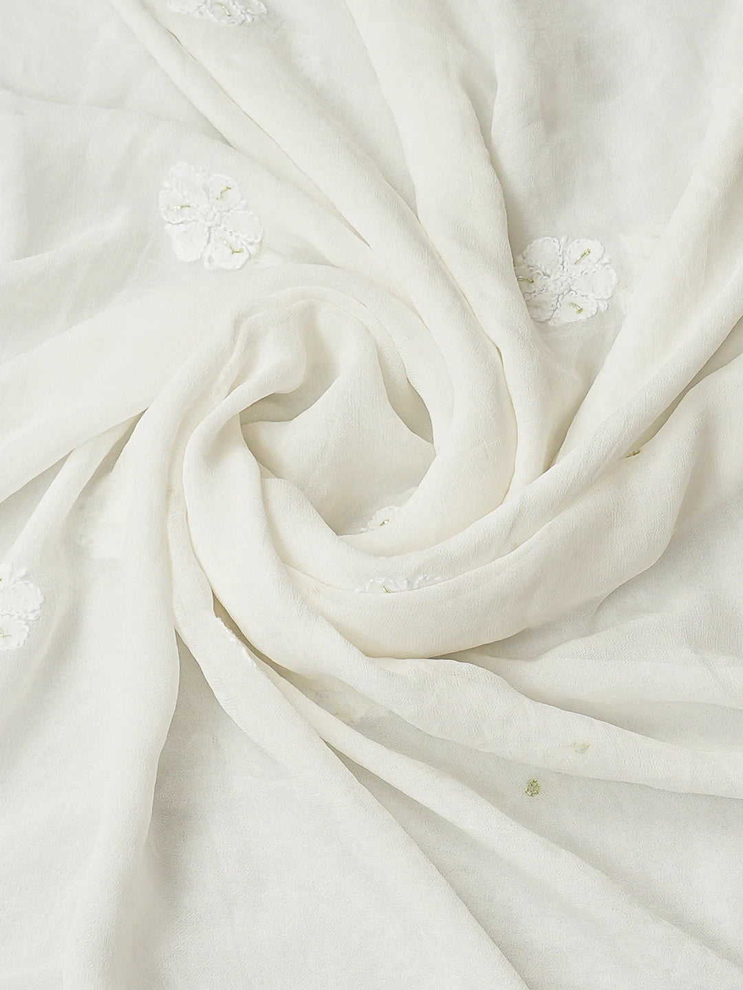 Ada Hand Embroidered White Viscose Georgette Lucknowi Chikankari Unstitched Kurta Dupatta Set With Cutdana Work 01A792112