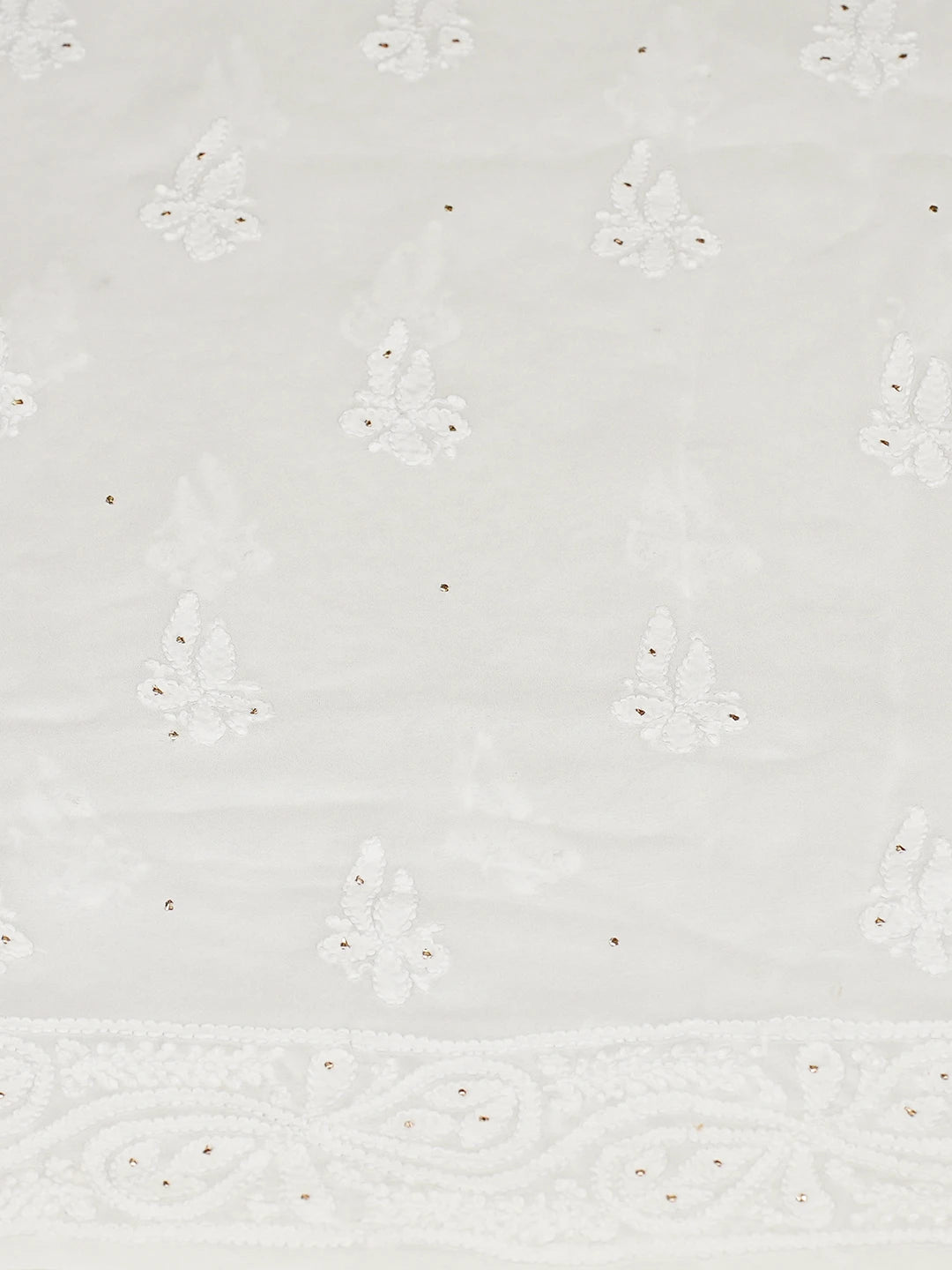 Ada Hand Embroidered White Viscose Georgette Lucknowi Chikankari Unstitched Kurta Dupatta Set With Mukaish Work 01A809545