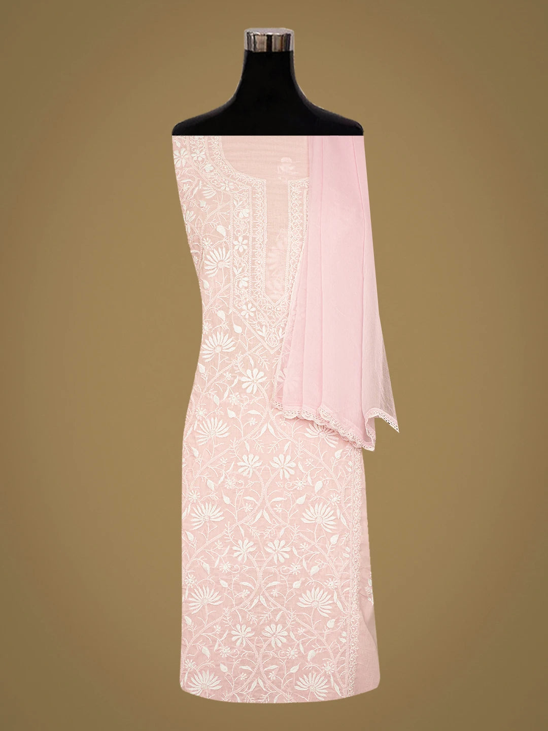 Ada Hand Embroidered Pink Cotton Lucknowi Chikankari Unstitched Suit Piece 01A773486