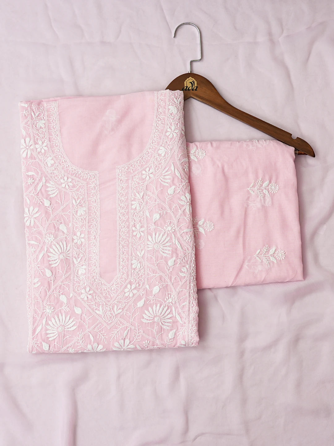 Ada Hand Embroidered Pink Cotton Lucknowi Chikankari Unstitched Suit Piece 01A773486