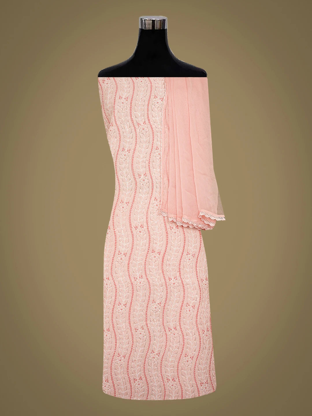 Ada Hand Embroidered Peach Cotton Lucknowi Chikankari Unstitched Suit Piece 01A811024