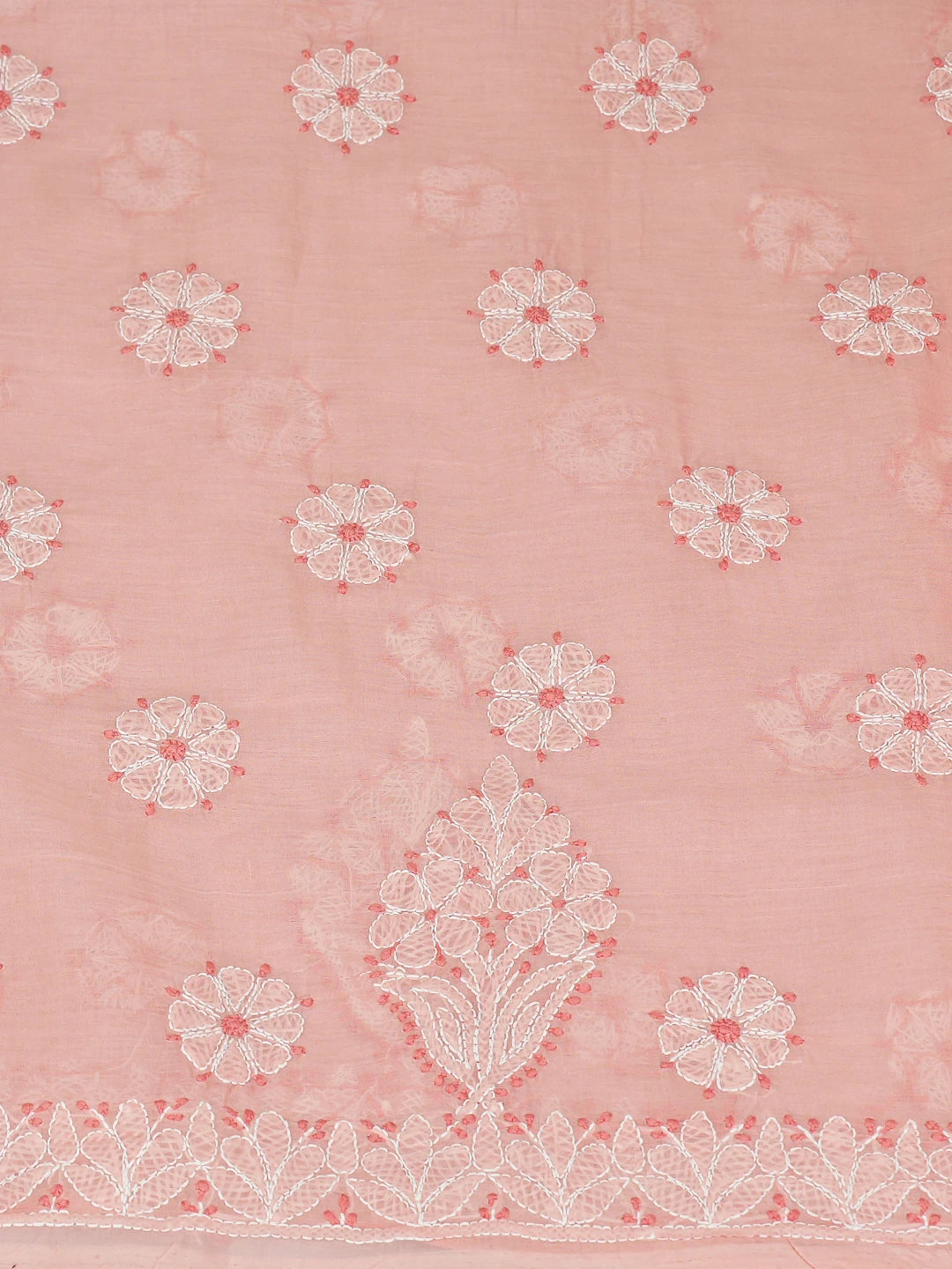 Ada Hand Embroidered Peach Cotton Lucknowi Chikankari Unstitched Suit Piece 01A811024